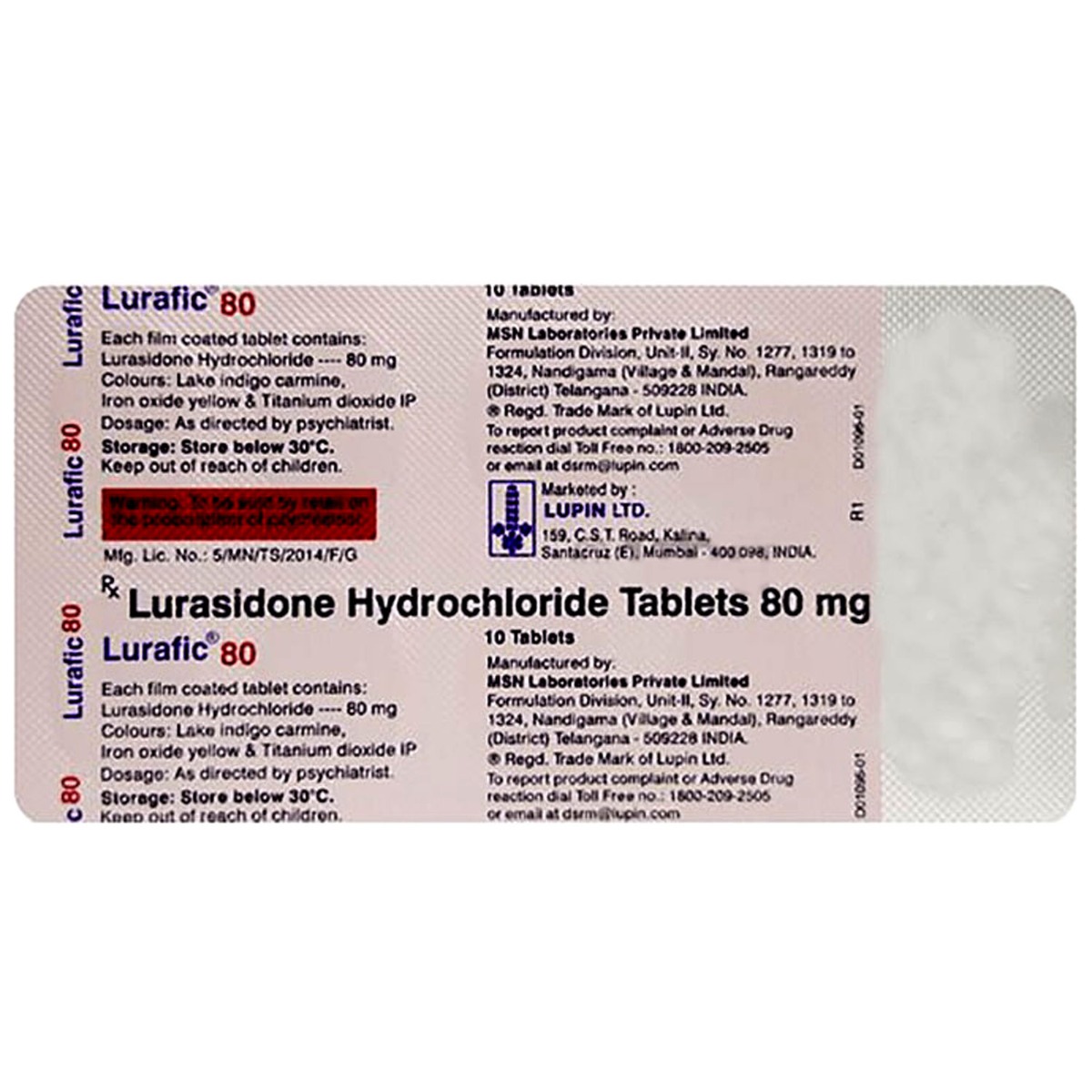 Lurafic 80 mg Tablet 10's, Pack of 10 TABLETS Lurafic 80 mg Tablet 10's, Pack of 10 TABLETS