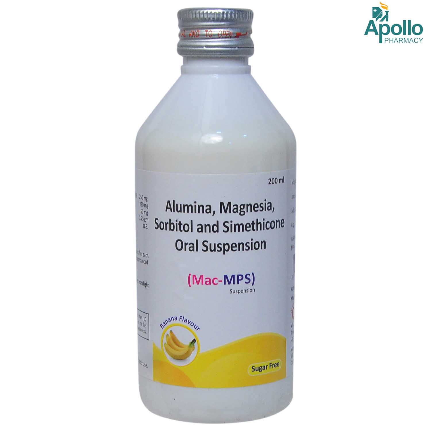 Mac-MPS Sugar Free Banana Suspension 200 ml, Pack of 1 ORAL SUSPENSION Mac-MPS Sugar Free Banana Suspension 200 ml, Pack of 1 ORAL SUSPENSION