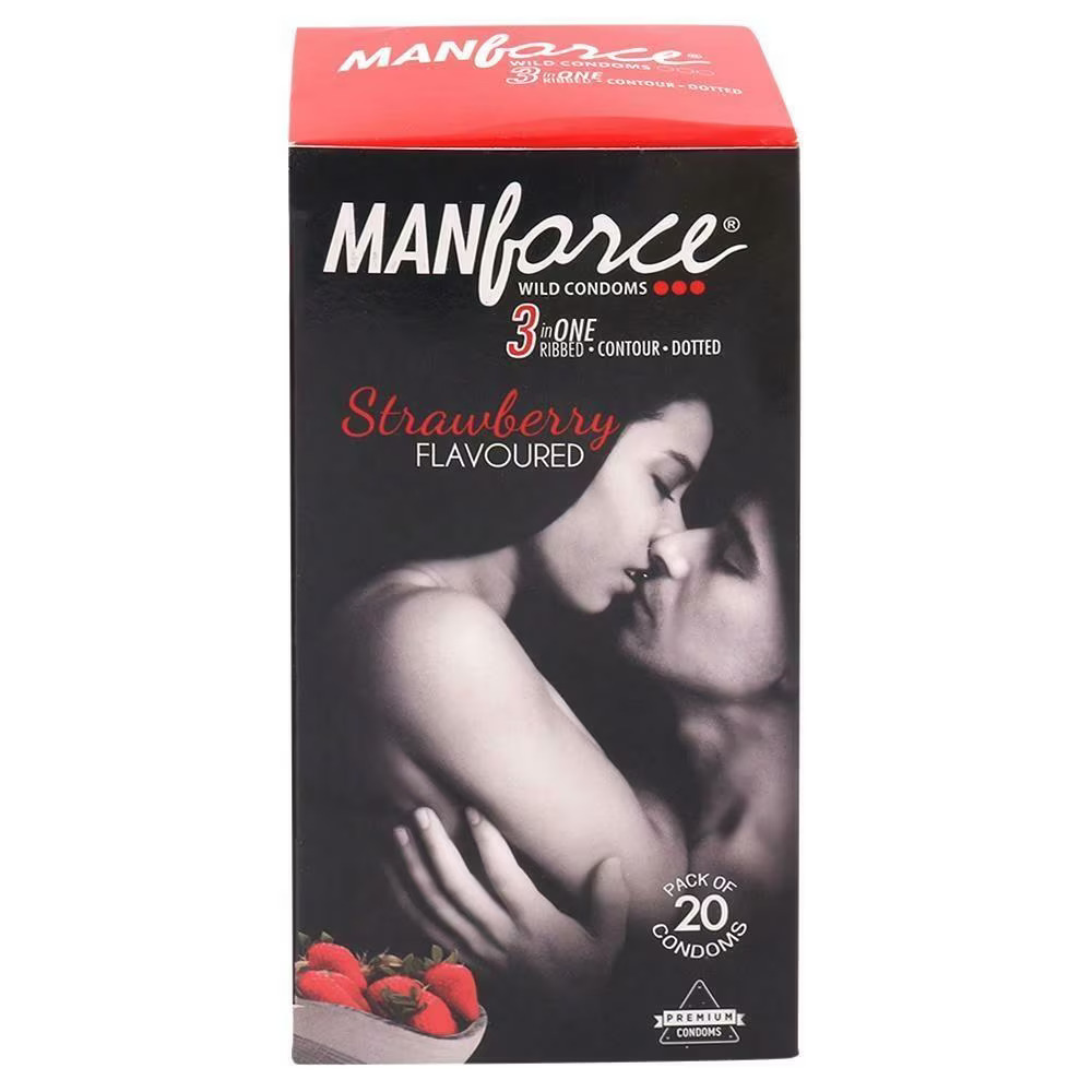 Manforce Wild Strawberry Flavoured Condoms, 20 Count, Pack of 1 Manforce Wild Strawberry Flavoured Condoms, 20 Count, Pack of 1