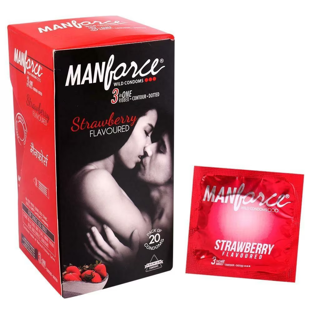 Manforce Wild Strawberry Flavoured Condoms, 20 Count, Pack of 1 Manforce Wild Strawberry Flavoured Condoms, 20 Count, Pack of 1