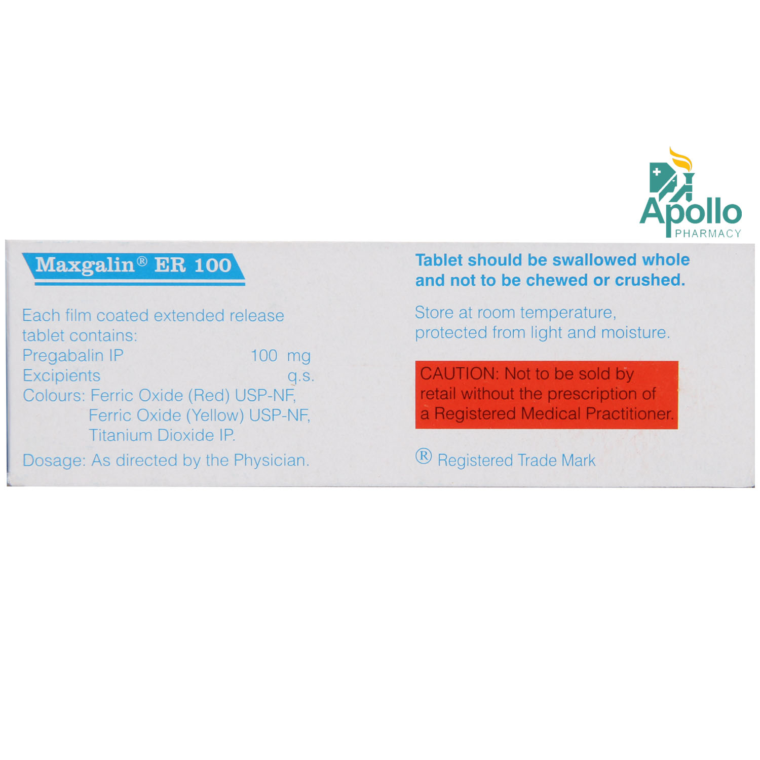 Maxgalin ER 100 Tablet 10's, Pack of 10 TABLETS Maxgalin ER 100 Tablet 10's, Pack of 10 TABLETS