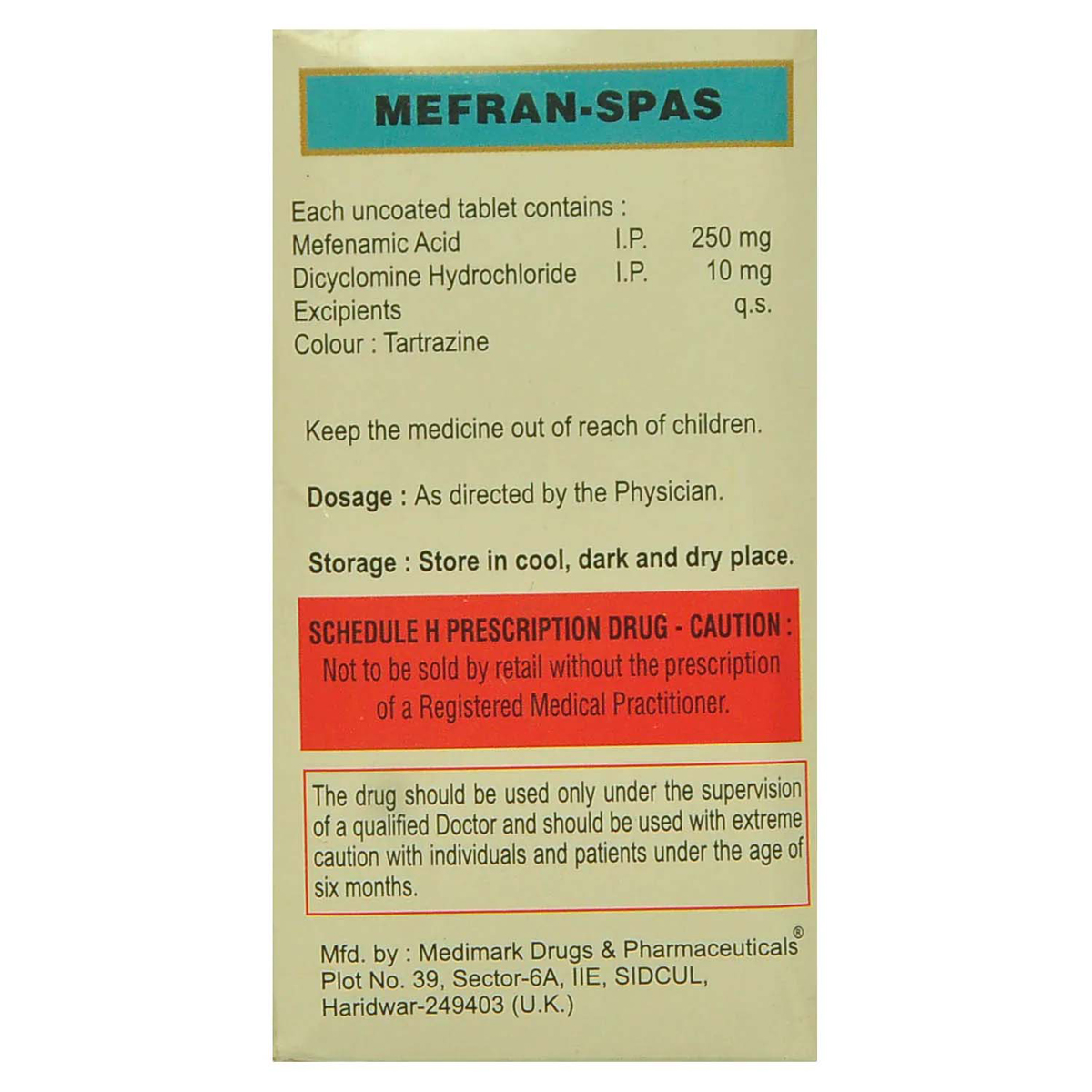MEFRAN SPAS TABLET, Pack of 10 TABLETS MEFRAN SPAS TABLET, Pack of 10 TABLETS