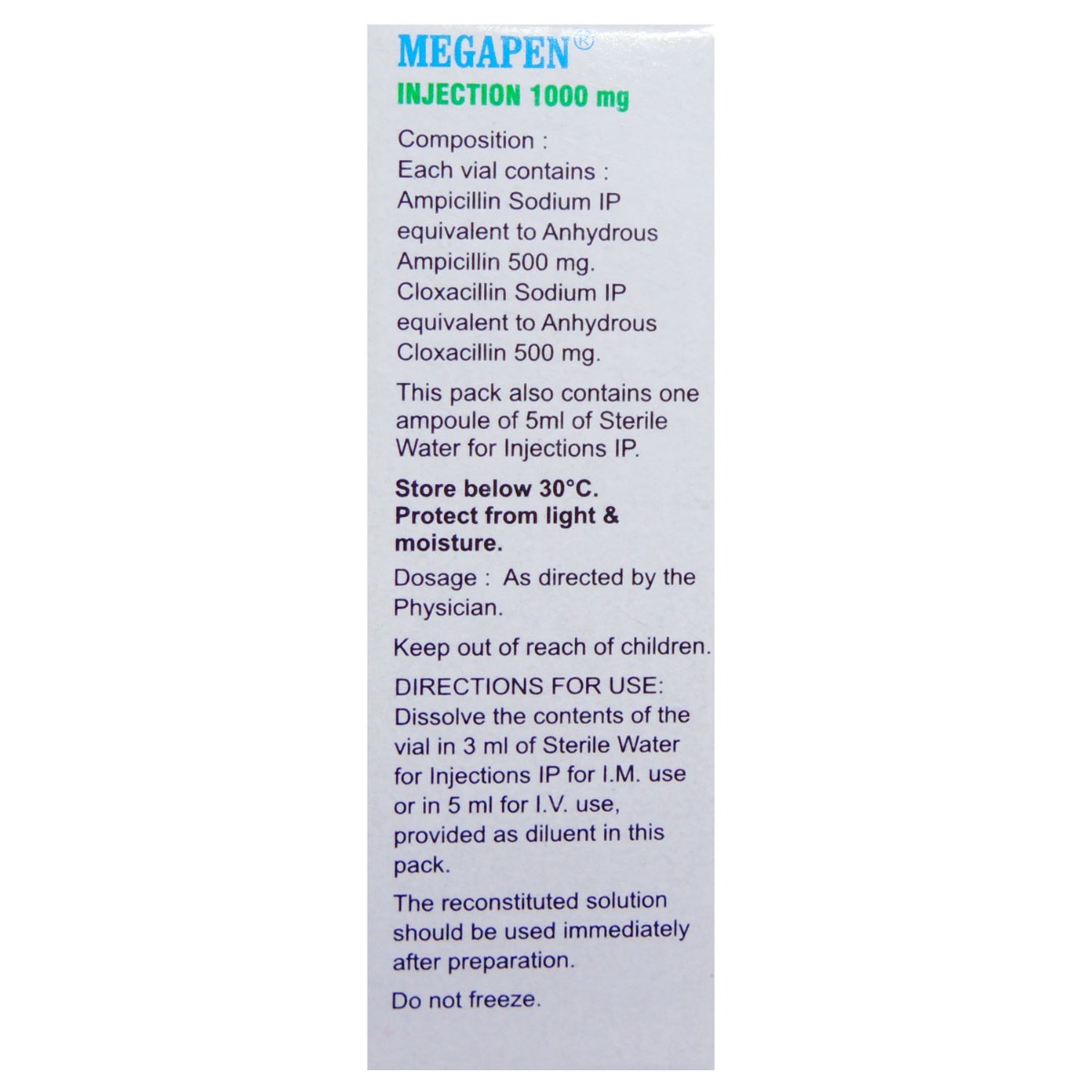 Megapen 1 gm Injection 1's, Pack of 1 Injection Megapen 1 gm Injection 1's, Pack of 1 Injection