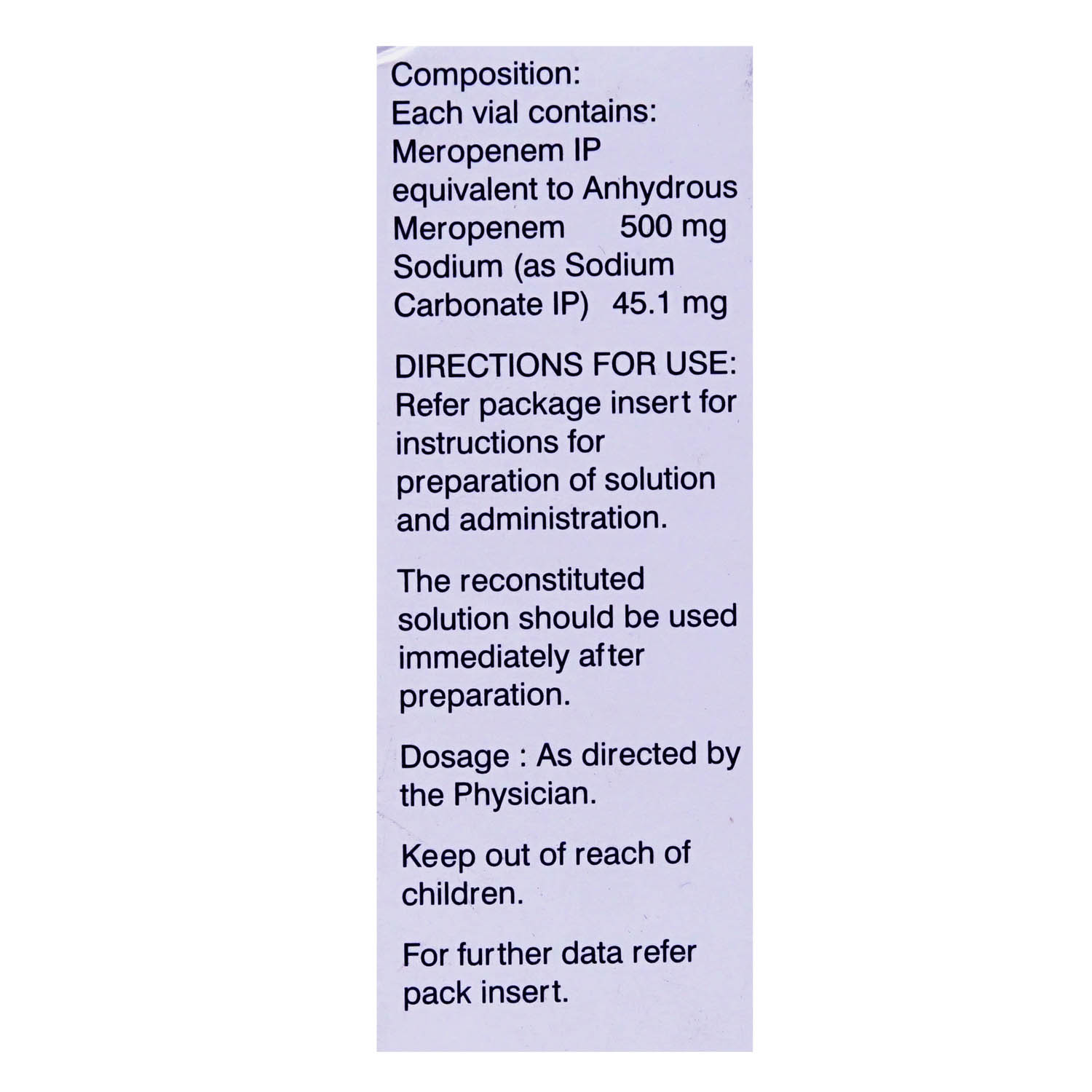 MEROBAX 500MG INJECTION, Pack of 1 INJECTION MEROBAX 500MG INJECTION, Pack of 1 INJECTION