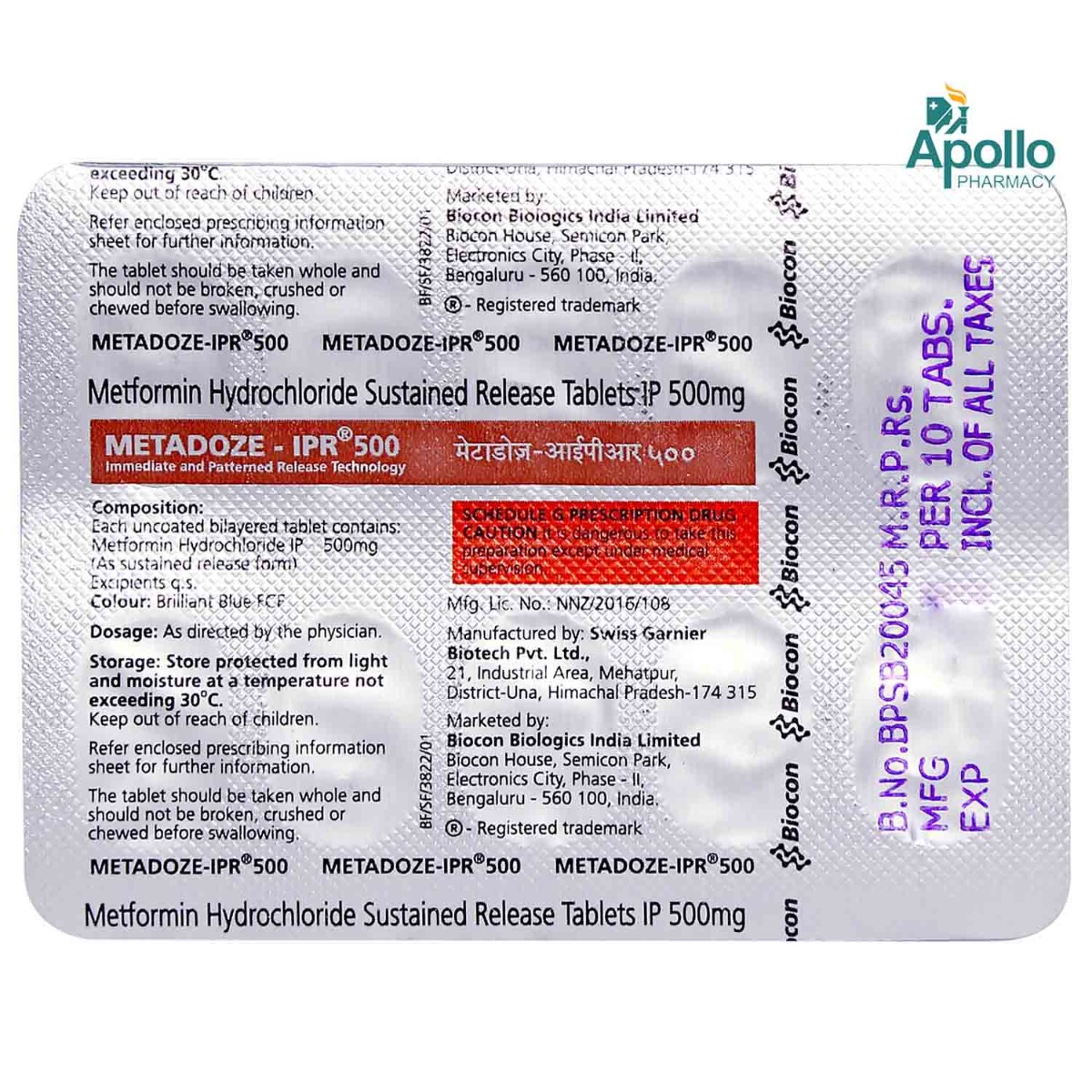 Metadoze IPR 500 Tablet 10's, Pack of 10 TABLETS Metadoze IPR 500 Tablet 10's, Pack of 10 TABLETS