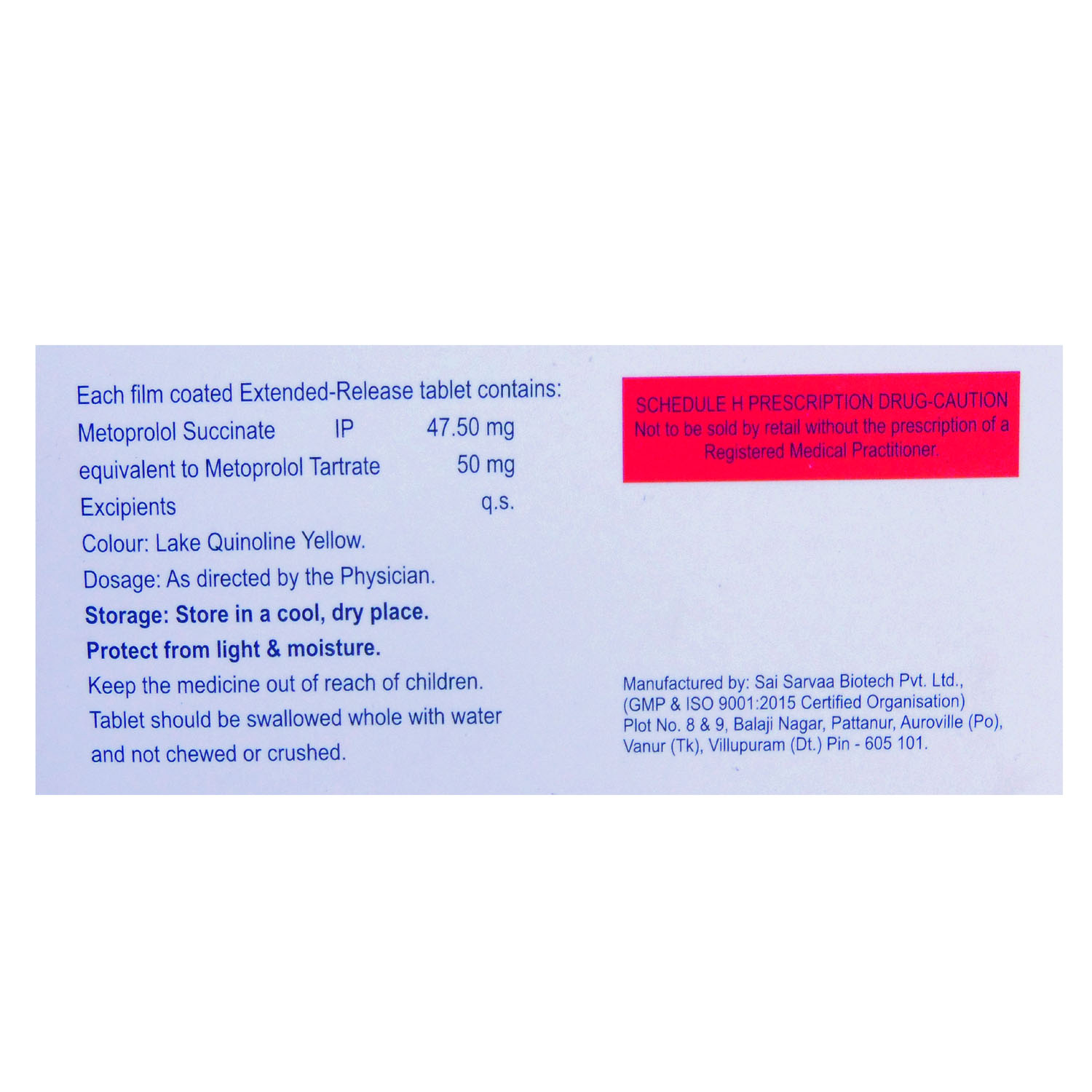 Metozox 50 ER Tablet 10's, Pack of 10 TABLETS Metozox 50 ER Tablet 10's, Pack of 10 TABLETS