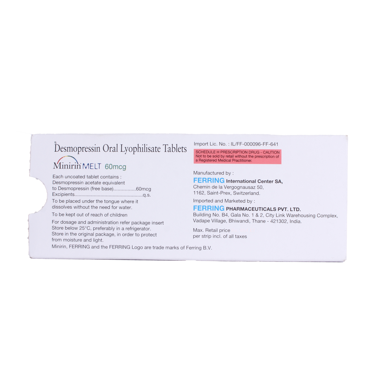 Minirin Melt 60 mcg Tablet 10's, Pack of 10 TABLETS Minirin Melt 60 mcg Tablet 10's, Pack of 10 TABLETS