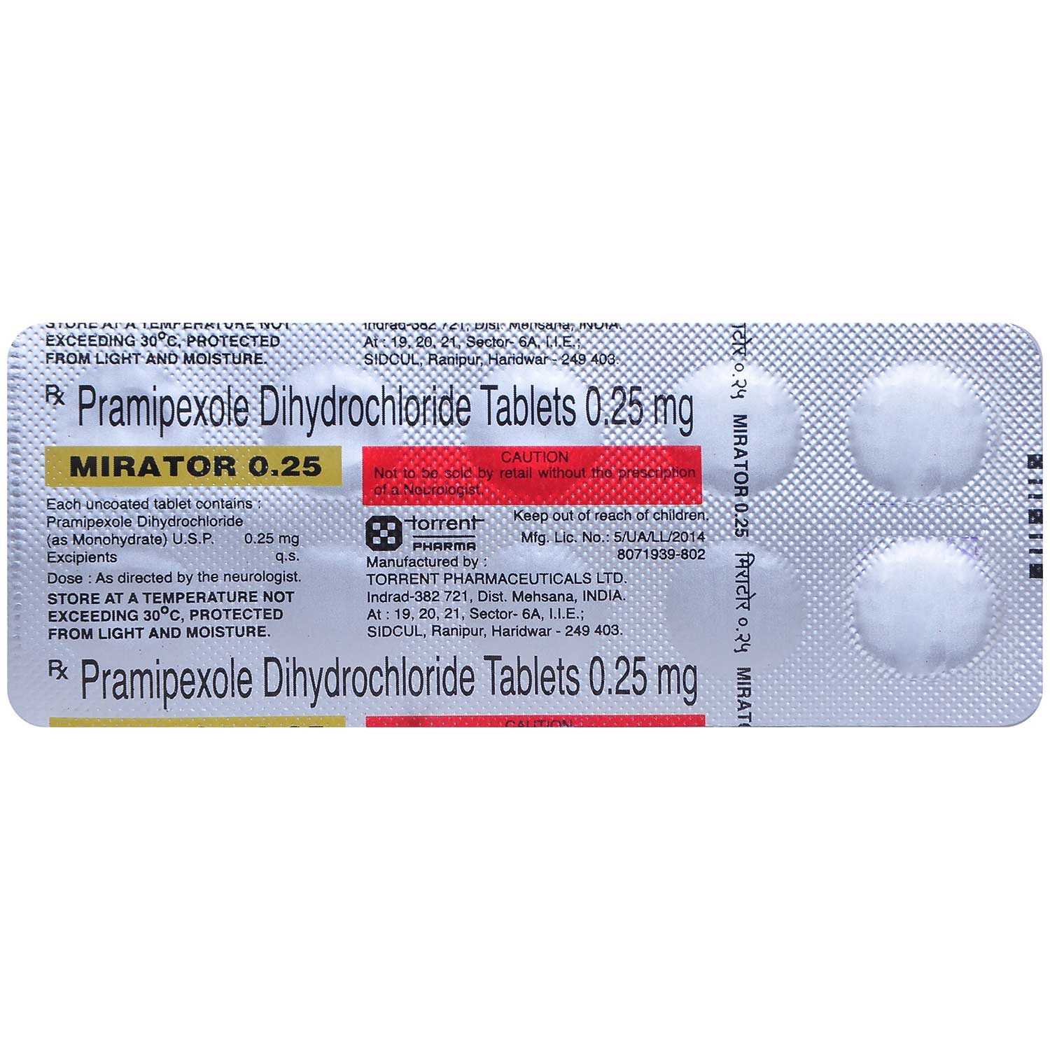 Mirator 0.25 Tablet 10's, Pack of 10 TABLETS Mirator 0.25 Tablet 10's, Pack of 10 TABLETS