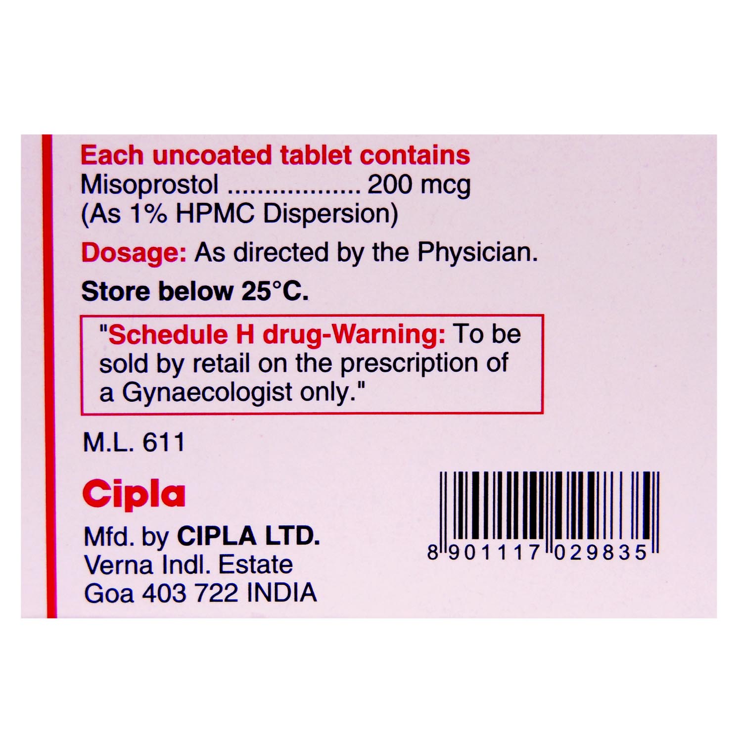 Misoprost-200 Tablet 4's, Pack of 4 TABLETS Misoprost-200 Tablet 4's, Pack of 4 TABLETS