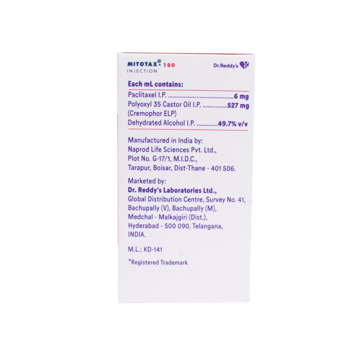 MITOTAX 100MG INJECTION, Pack of 1 INJECTION MITOTAX 100MG INJECTION, Pack of 1 INJECTION