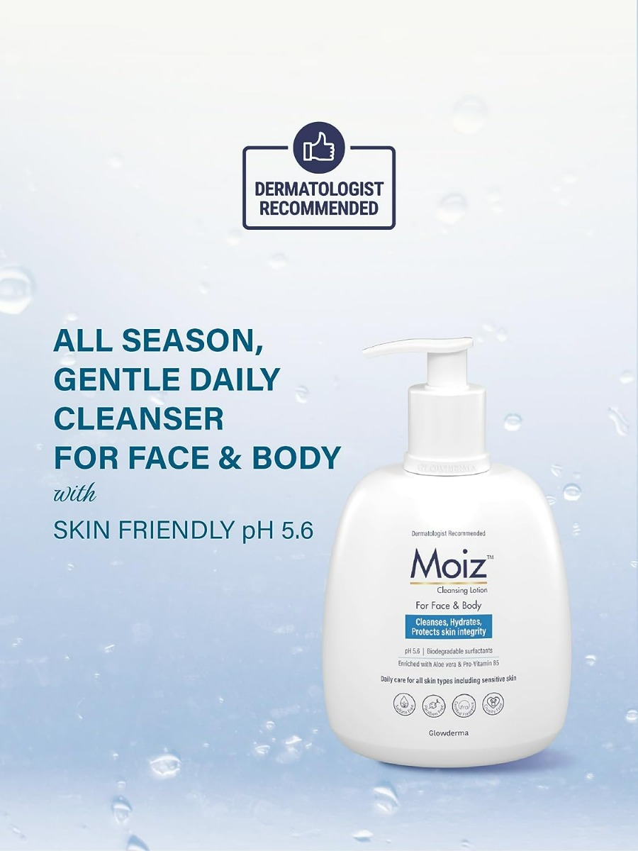 Moiz Cleansing Lotion 400 ml | With Aloe Vera & Pro Vitamin B5 | Gently Cleanses, Hydrates & Protects | Skin Friendly pH 5.5 | For Face & Body | For All Skin Type, Sensitive Skin, Pack of 1 Moiz Cleansing Lotion 400 ml | With Aloe Vera & Pro Vitamin B5 | Gently Cleanses, Hydrates & Protects | Skin Friendly pH 5.5 | For Face & Body | For All Skin Type, Sensitive Skin, Pack of 1