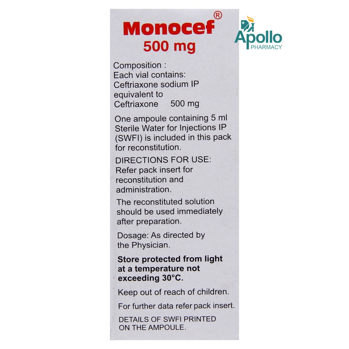 Monocef 500 mg Injection 1's, Pack of 1 Injection Monocef 500 mg Injection 1's, Pack of 1 Injection