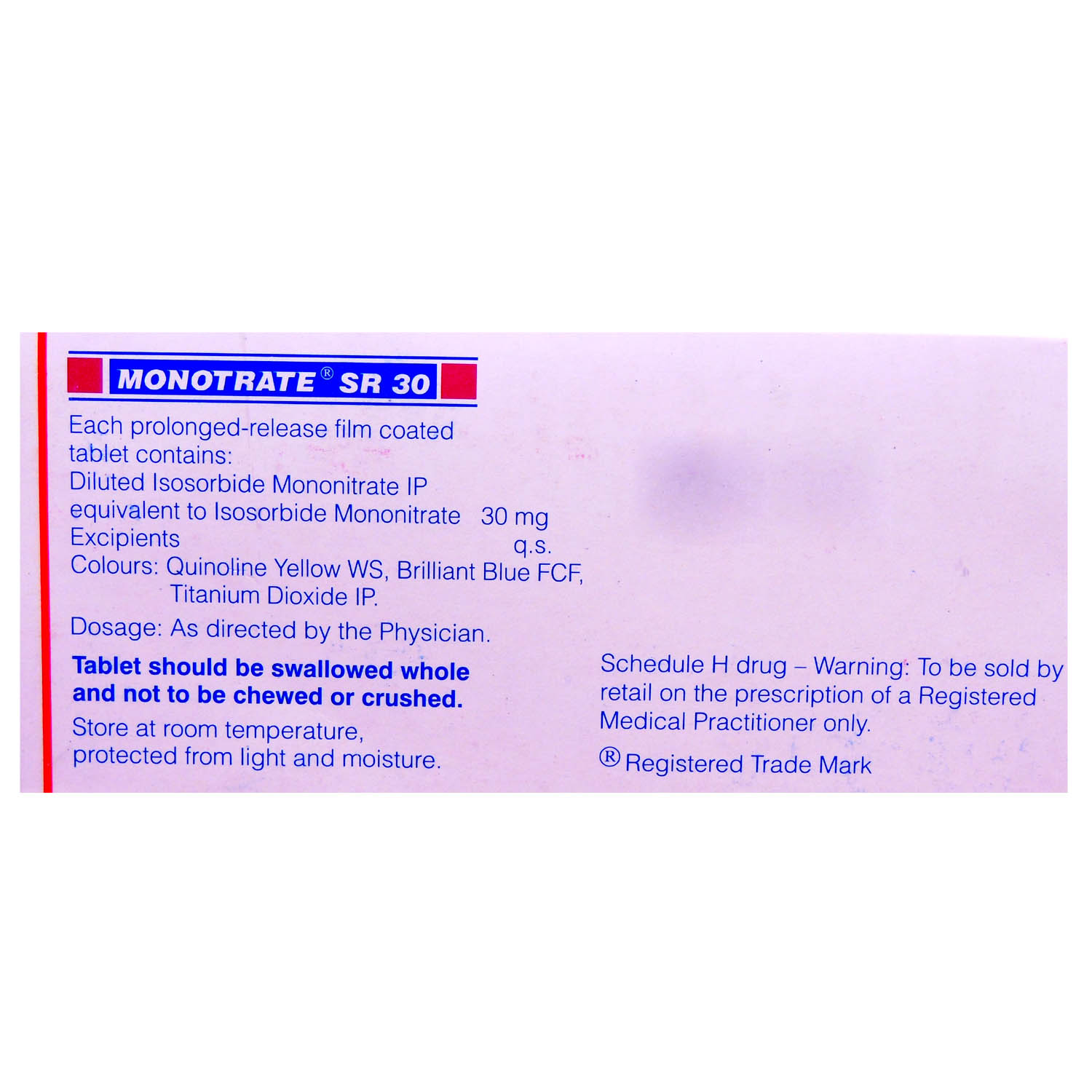 Monotrate SR 30 Tablet 10's, Pack of 10 TABLETS Monotrate SR 30 Tablet 10's, Pack of 10 TABLETS