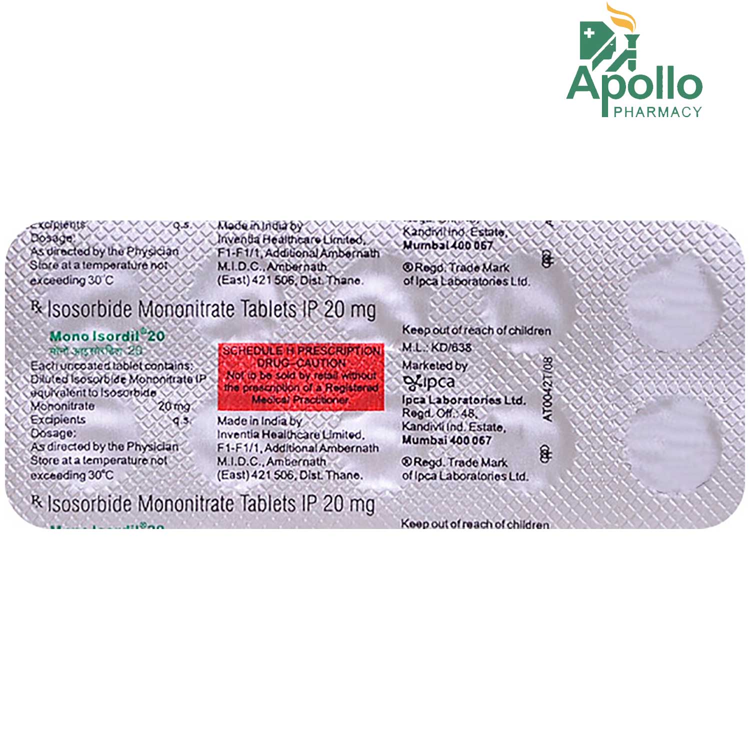 Mono Isordil 20 Tablet 10's, Pack of 10 TabletS Mono Isordil 20 Tablet 10's, Pack of 10 TabletS