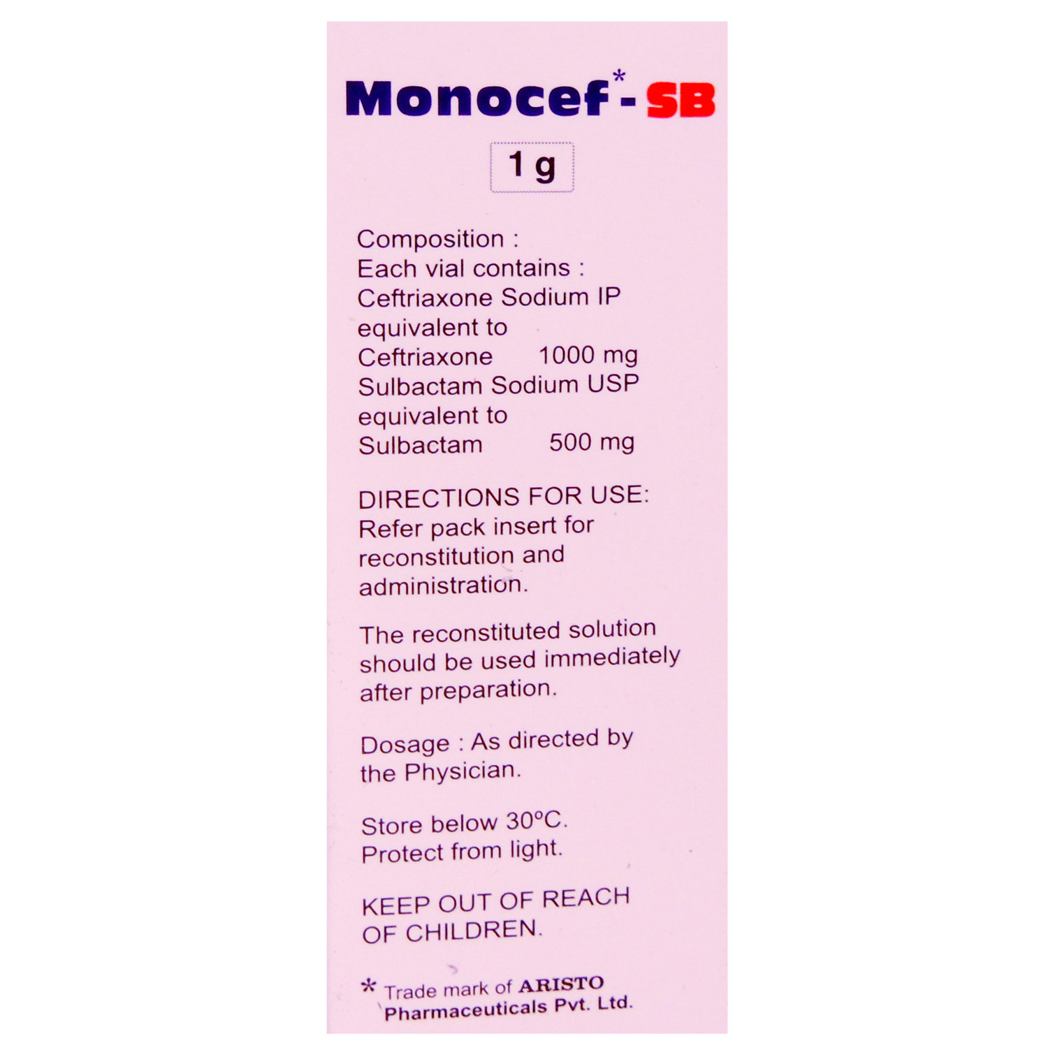 Monocef-SB 1 gm Injection , Pack of 1 INJECTION Monocef-SB 1 gm Injection , Pack of 1 INJECTION