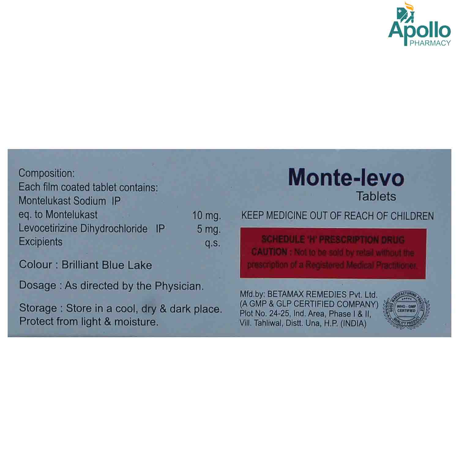 Monte Levo Tablet 10's, Pack of 10 TABLETS Monte Levo Tablet 10's, Pack of 10 TABLETS