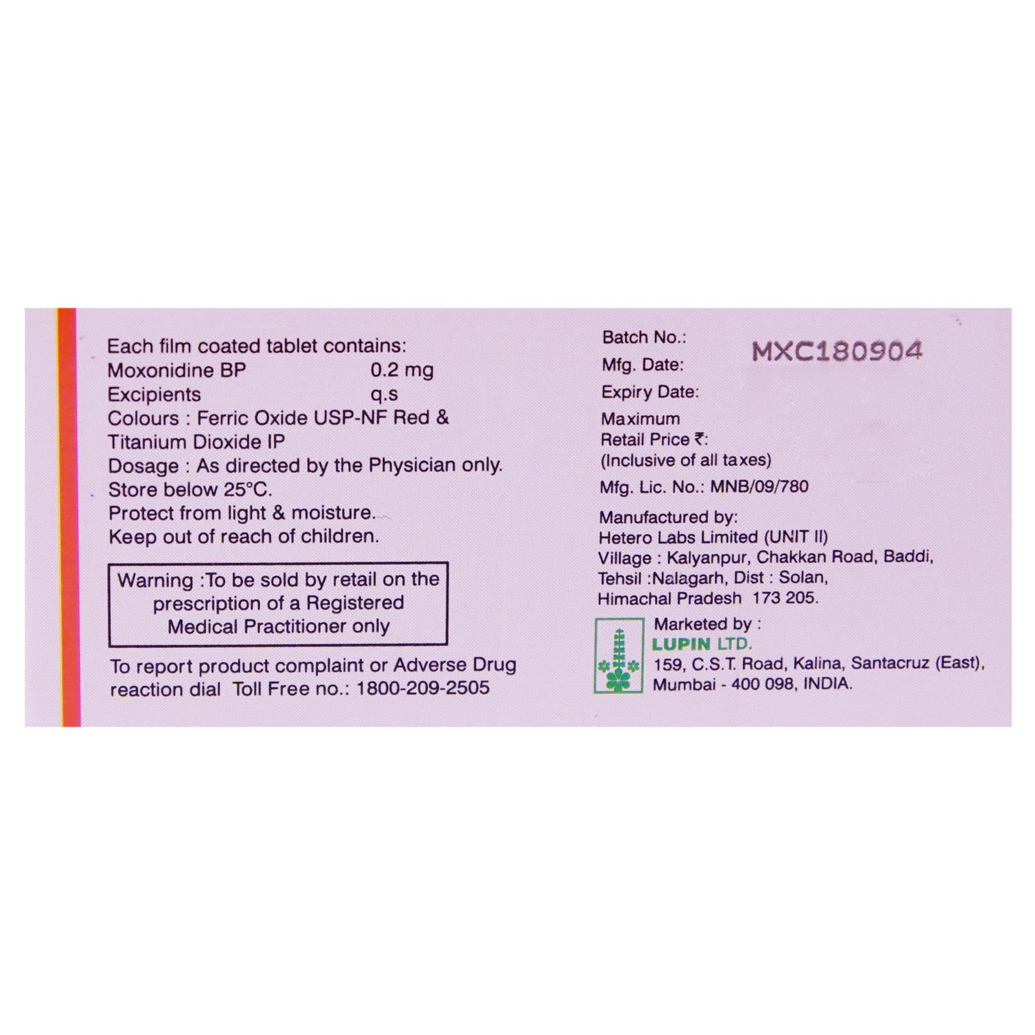MOXOCARD 0.2MG TABLET, Pack of 10 TABLETS MOXOCARD 0.2MG TABLET, Pack of 10 TABLETS