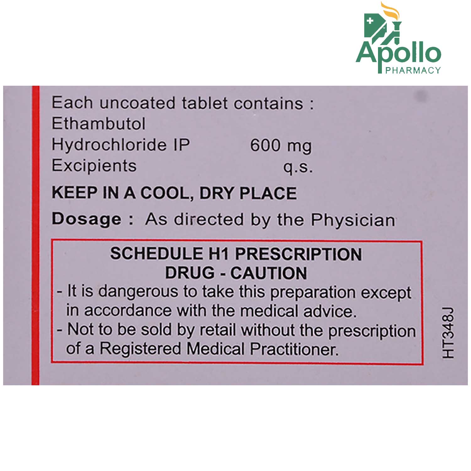 MYCOBUTOL 600MG TABLET, Pack of 10 TABLETS MYCOBUTOL 600MG TABLET, Pack of 10 TABLETS