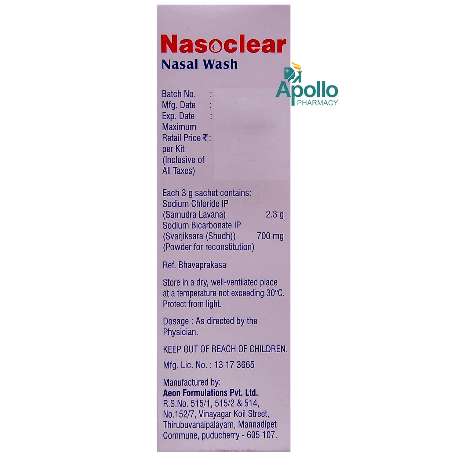 Nasoclear Nasal Wash 3 gm Kit 20's, Pack of 1 SACHET Nasoclear Nasal Wash 3 gm Kit 20's, Pack of 1 SACHET