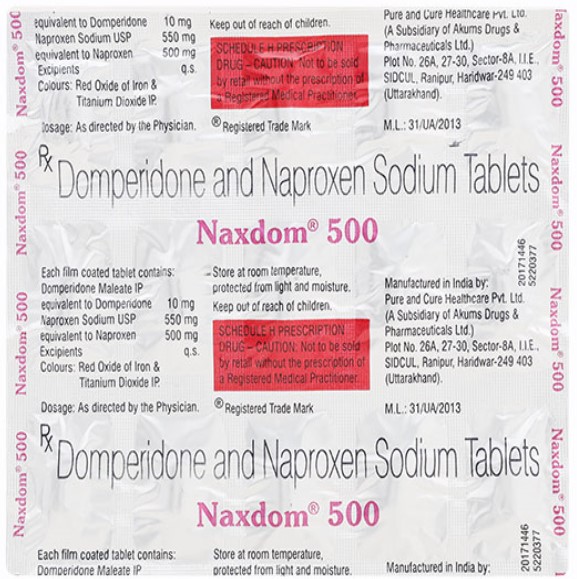 Naxdom 500 Tablet 15's, Pack of 15 TABLETS Naxdom 500 Tablet 15's, Pack of 15 TABLETS