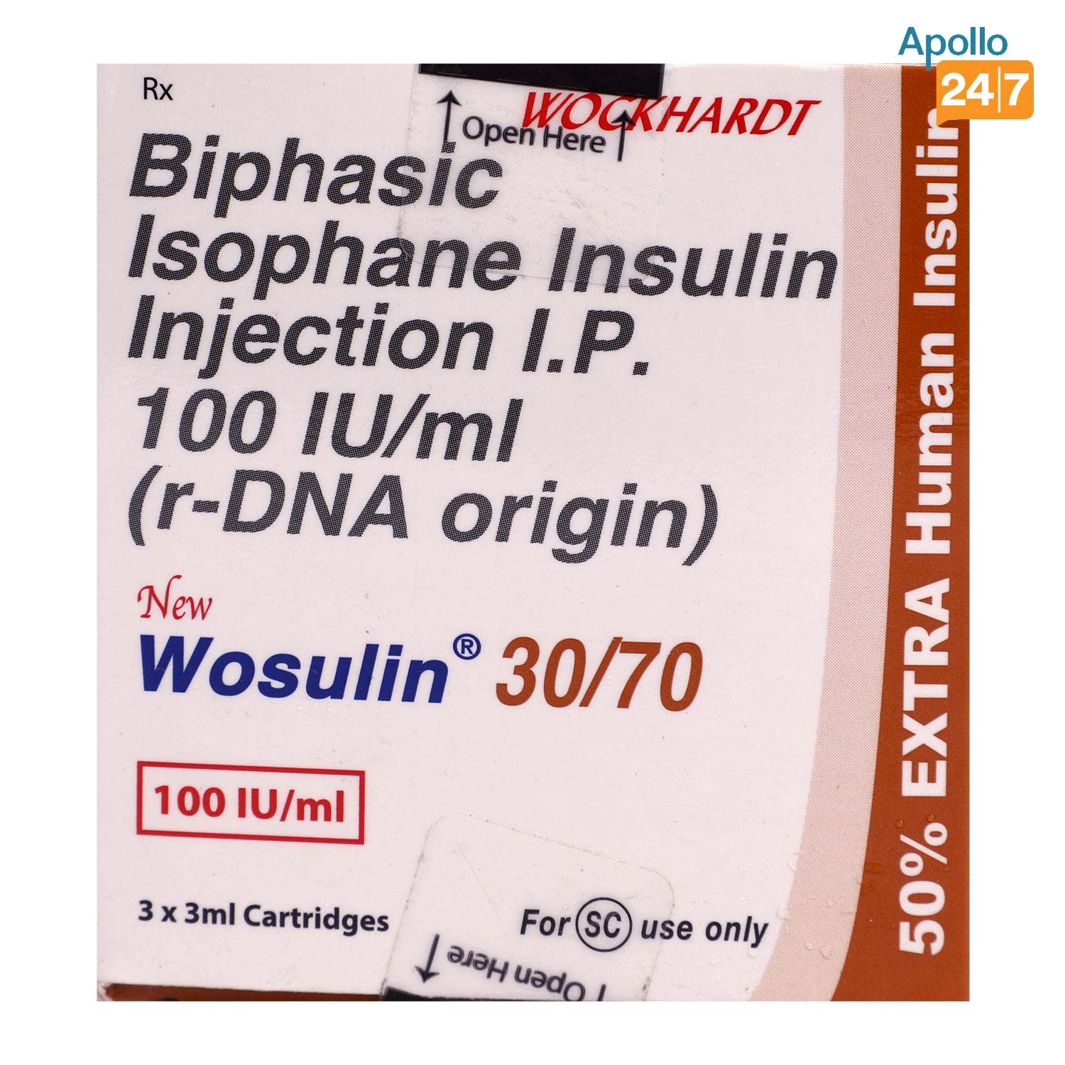 New Wosulin 30/70 100IU/ml Cartridge 3 x 3 ml, Pack of 3 INJECTIONS New Wosulin 30/70 100IU/ml Cartridge 3 x 3 ml, Pack of 3 INJECTIONS