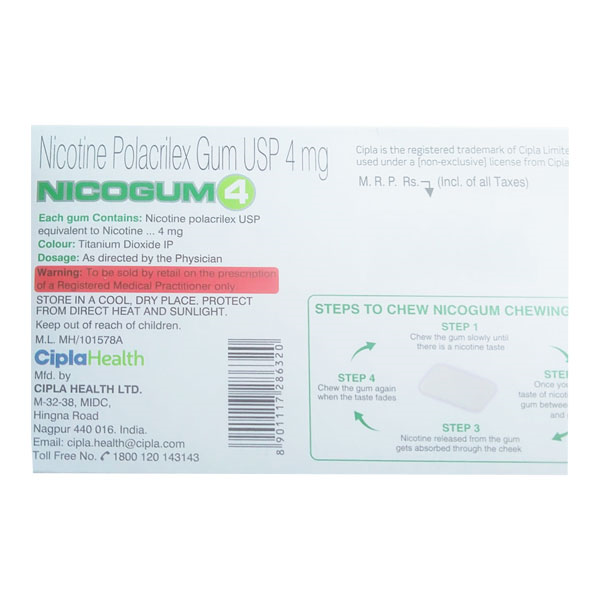 Nicogum 4 Nicotine Gum Freshmint Flavour, 12 Chewing Gums, Pack of 1 Nicogum 4 Nicotine Gum Freshmint Flavour, 12 Chewing Gums, Pack of 1