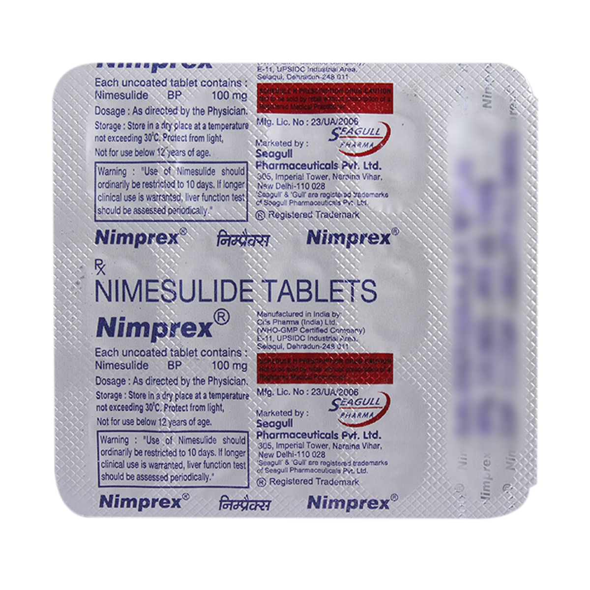 Nimprex 100 Mg Tablet 15's, Pack of 15 TABLETS Nimprex 100 Mg Tablet 15's, Pack of 15 TABLETS