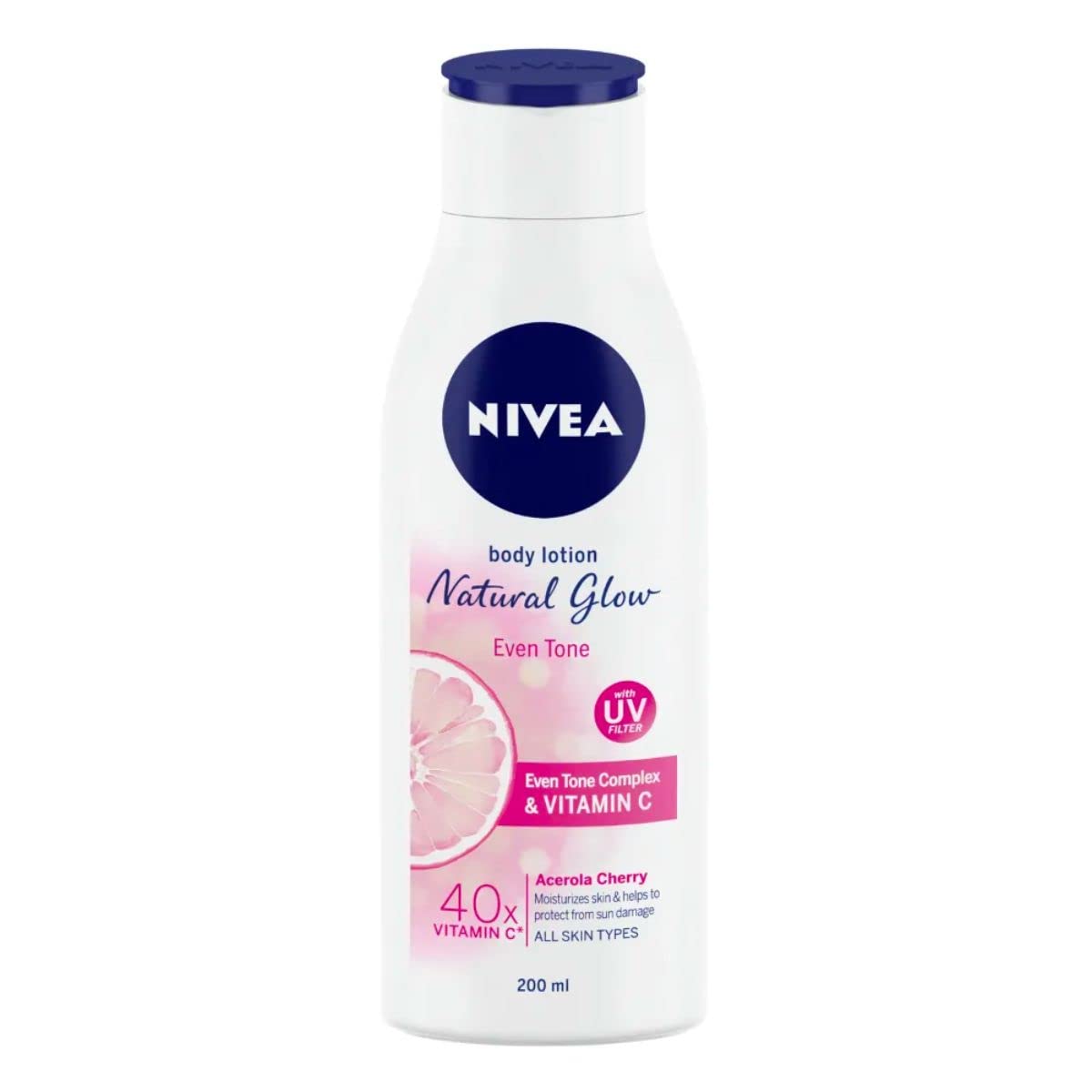 Nivea Natural Glow Even Tone Moisturising Body Lotion 200 ml | With Camu Camu & Acerola Cherry | 40 X Vitamin C | Moisturises Skin | With Uv Filters For UV Protection | For All Skin Types, Pack of 1 Nivea Natural Glow Even Tone Moisturising Body Lotion 200 ml | With Camu Camu & Acerola Cherry | 40 X Vitamin C | Moisturises Skin | With Uv Filters For UV Protection | For All Skin Types, Pack of 1