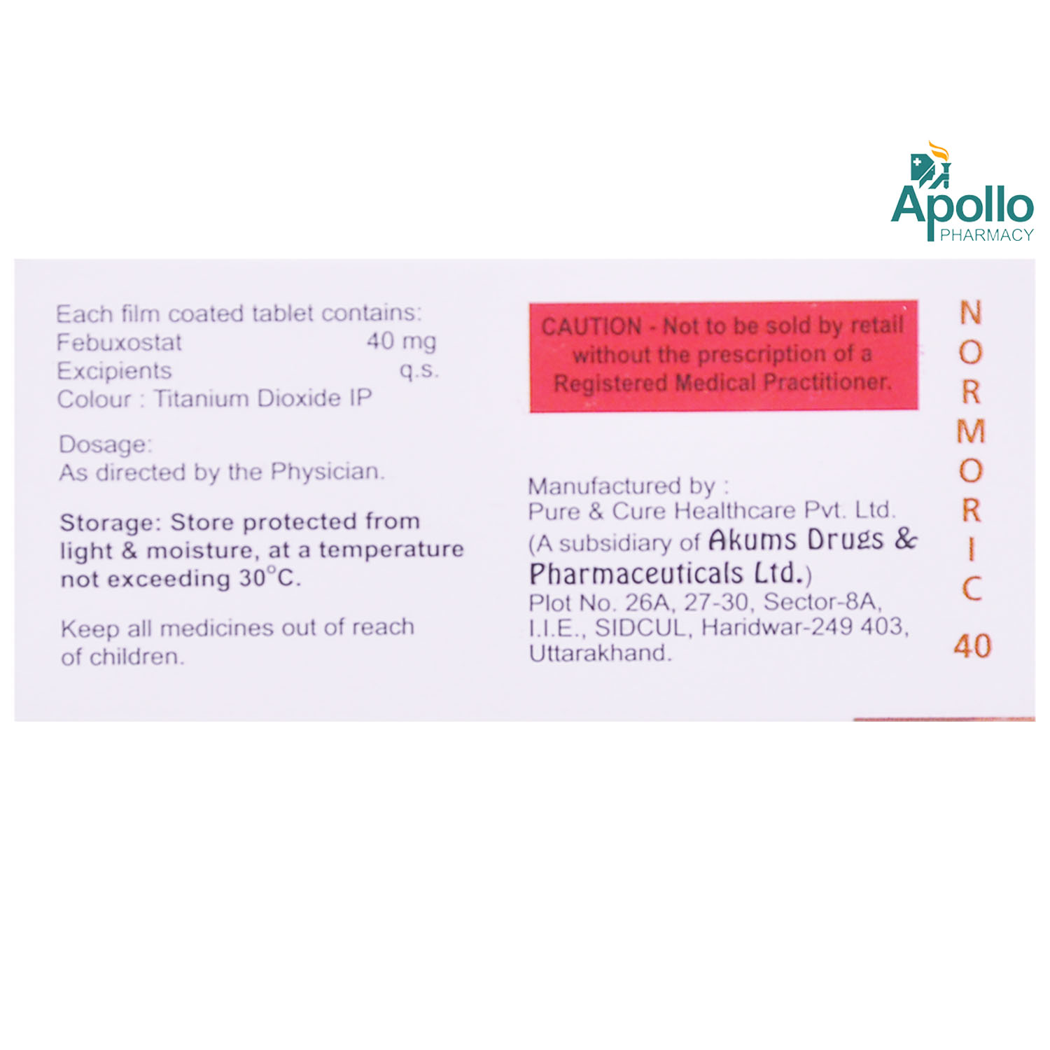 Normoric 40 Tablet 10's, Pack of 10 TABLETS Normoric 40 Tablet 10's, Pack of 10 TABLETS