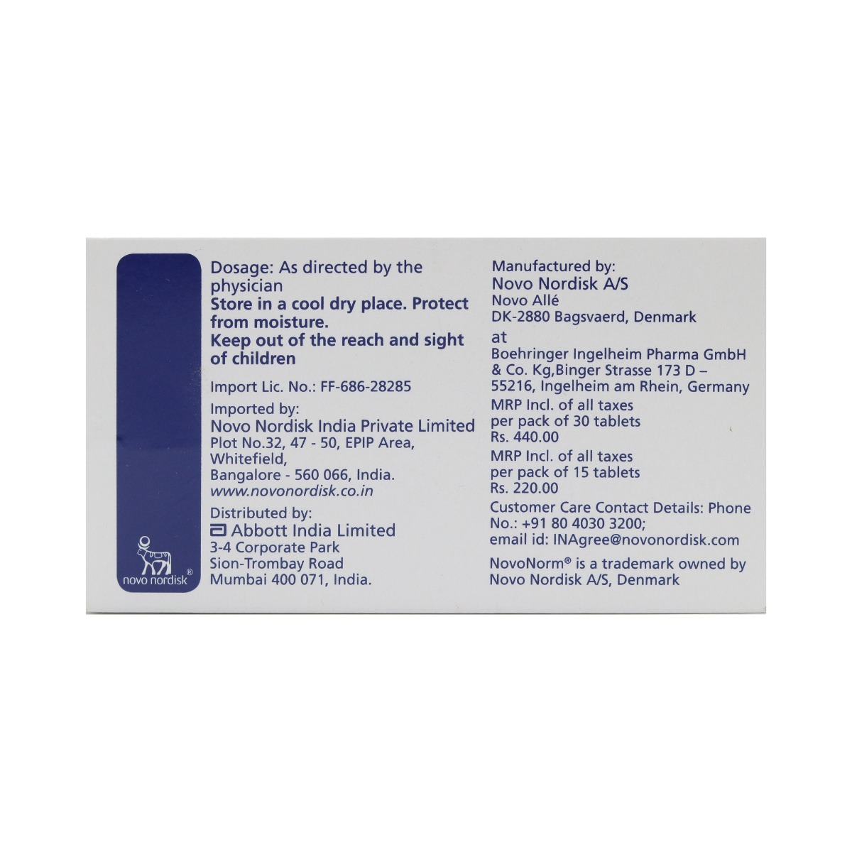 Novonorm 1 mg Tablet 15's, Pack of 15 TABLETS Novonorm 1 mg Tablet 15's, Pack of 15 TABLETS