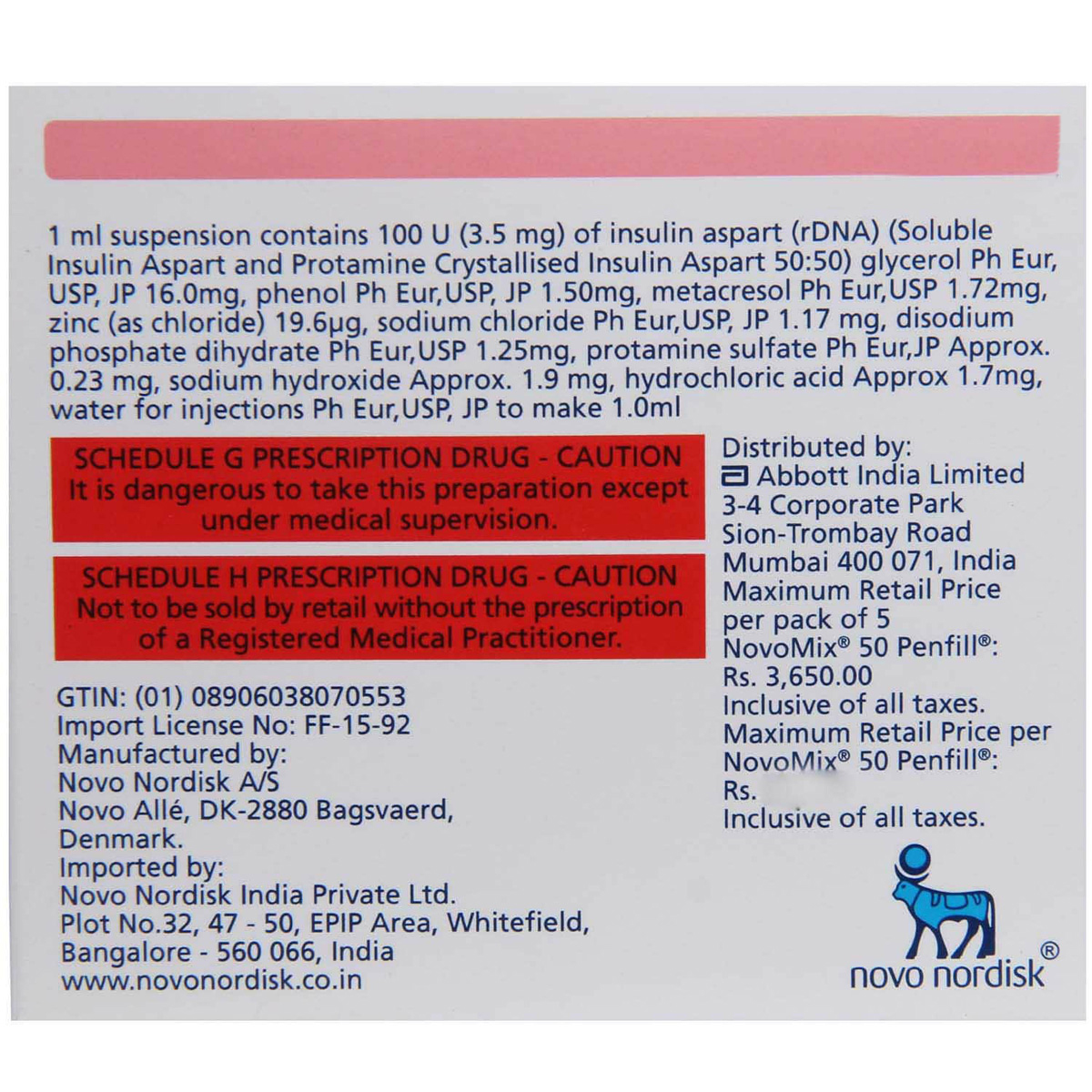 Novomix 50 100IU/ml Penfill 3ml, Pack of 1 INJECTION Novomix 50 100IU/ml Penfill 3ml, Pack of 1 INJECTION