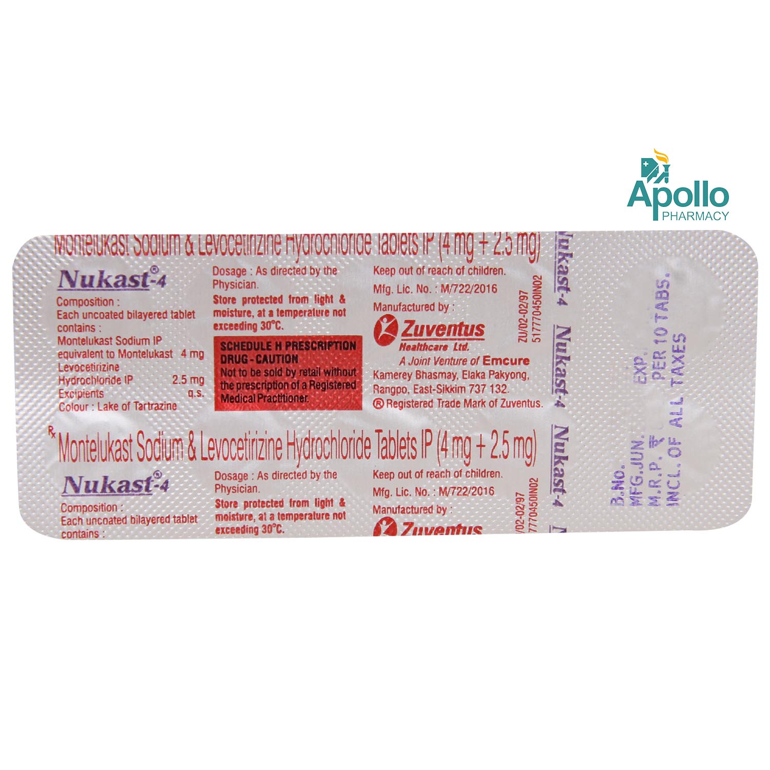 Nukast 4 mg Tablet 10's, Pack of 10 TABLETS Nukast 4 mg Tablet 10's, Pack of 10 TABLETS