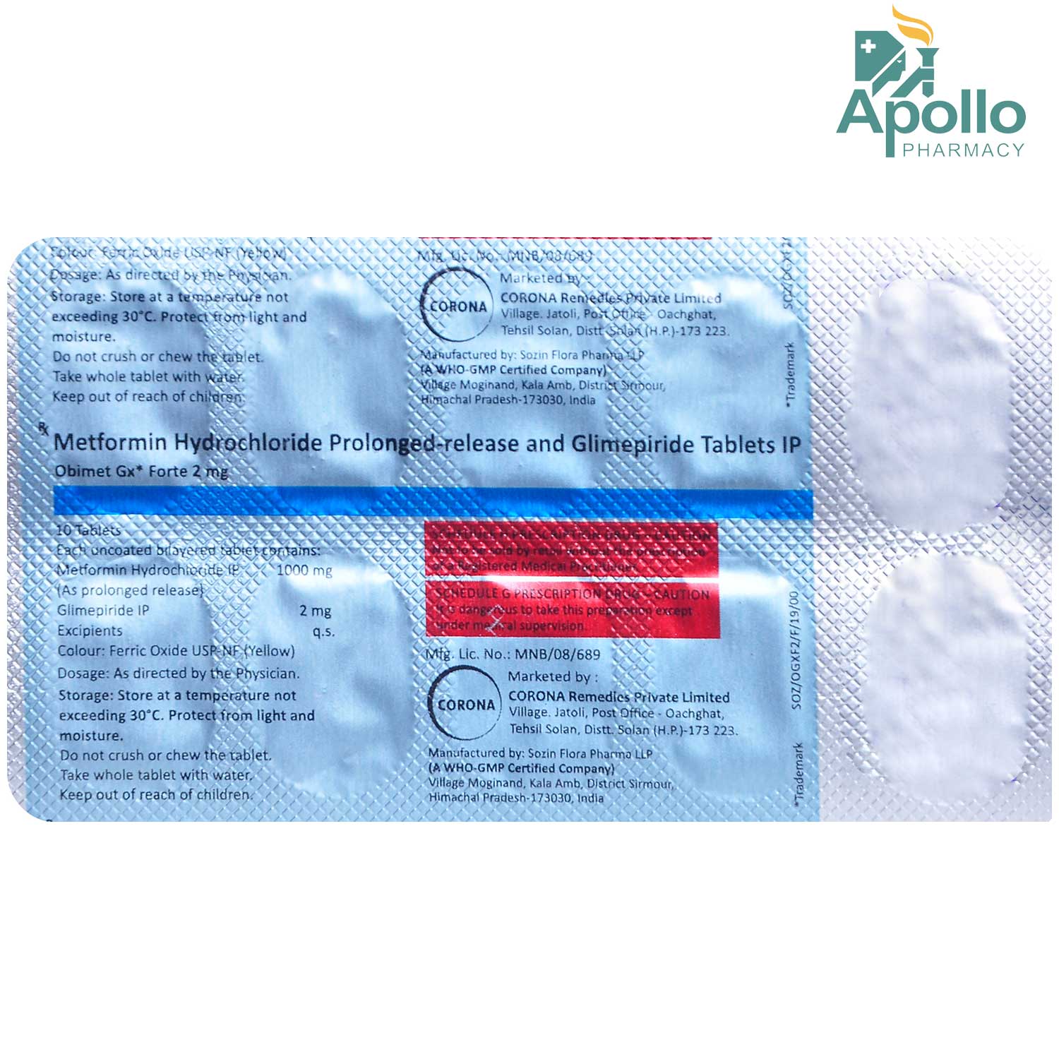 Obimet GX Forte 2 Tablet 10's, Pack of 10 TABLETS Obimet GX Forte 2 Tablet 10's, Pack of 10 TABLETS