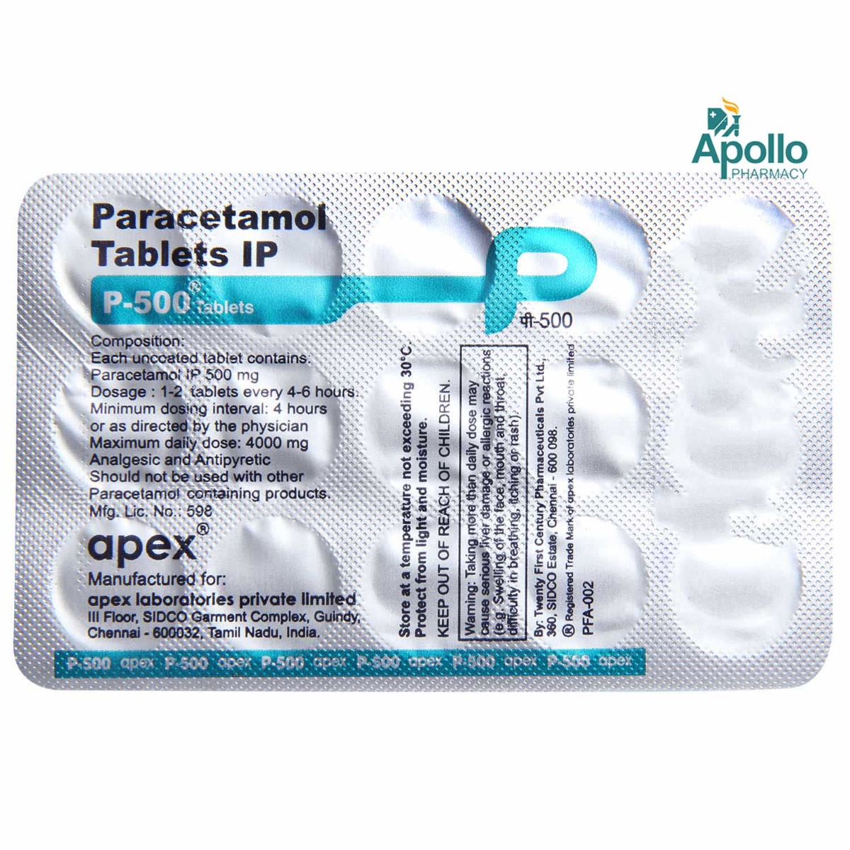 P 500 Tablet 15's, Pack of 15 TABLETS P 500 Tablet 15's, Pack of 15 TABLETS