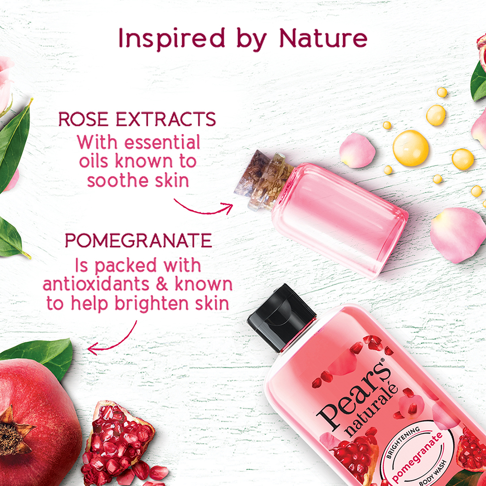 Pears Naturale Brightening Pomegranate Body Wash, 250 ml | 98% Pure Glycerin, Pomegrante & Rose Extract | Gentle Skin Cleansing | For Brighter & Glowing Skin, Pack of 1 Pears Naturale Brightening Pomegranate Body Wash, 250 ml | 98% Pure Glycerin, Pomegrante & Rose Extract | Gentle Skin Cleansing | For Brighter & Glowing Skin, Pack of 1