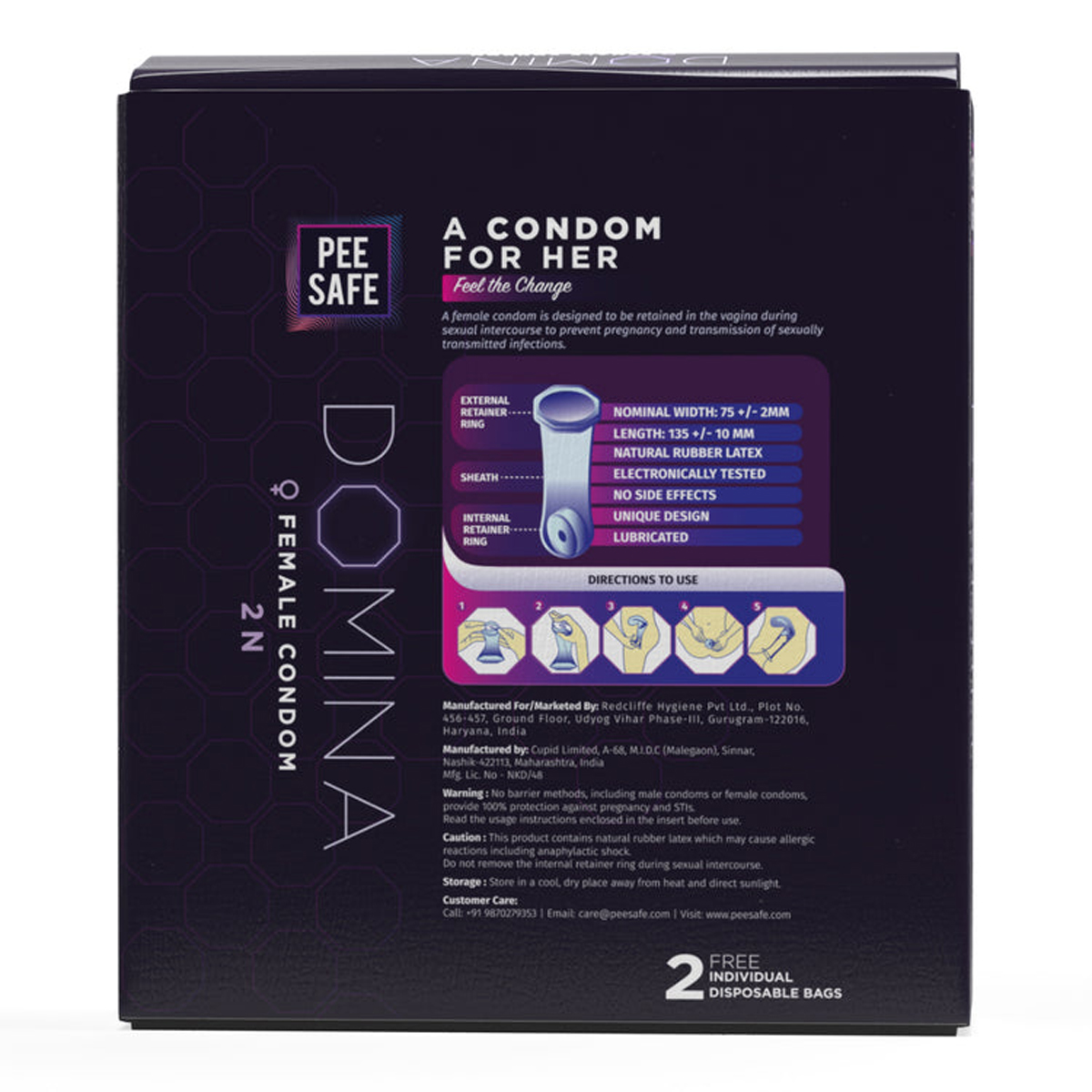 Pee Safe Domina Female Condom, 2 Count, Pack of 1 Pee Safe Domina Female Condom, 2 Count, Pack of 1