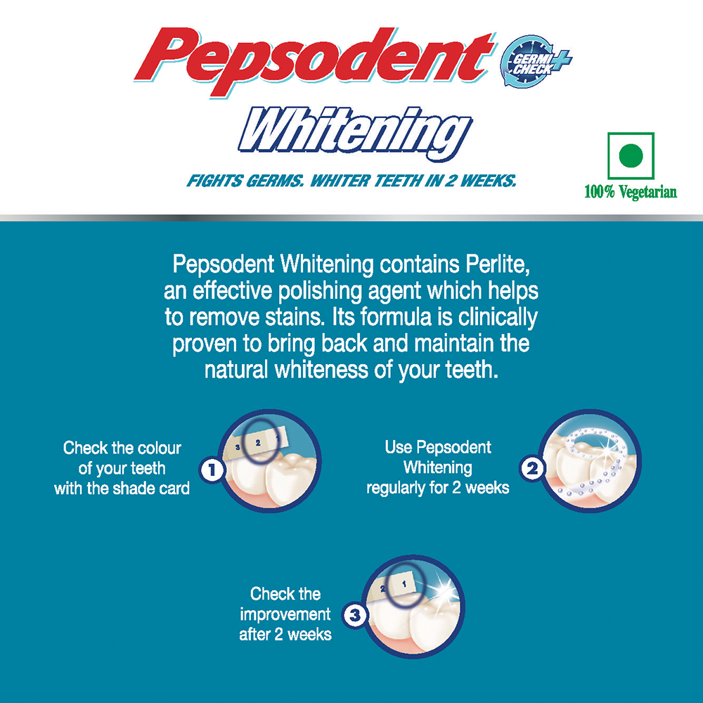 Pepsodent Whitening Germi Check+ Toothpaste, 80 gm, Pack of 1 Pepsodent Whitening Germi Check+ Toothpaste, 80 gm, Pack of 1