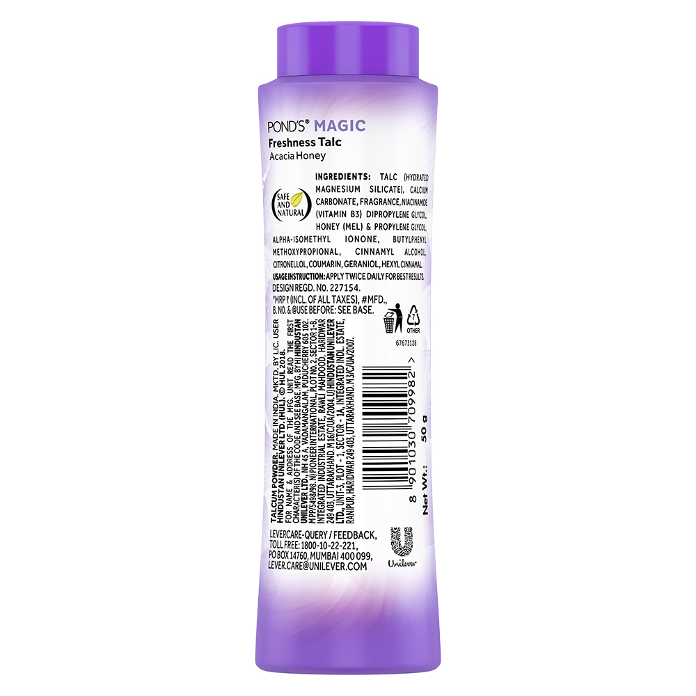 Pond's Magic Acacia Honey Freshness Talc Powder 50 gm | Reduce Sweat | Controls Body Odour With Fragrance Of Acacia Honey | Ideal For Both Men & Women, Pack of 1 Pond's Magic Acacia Honey Freshness Talc Powder 50 gm | Reduce Sweat | Controls Body Odour With Fragrance Of Acacia Honey | Ideal For Both Men & Women, Pack of 1