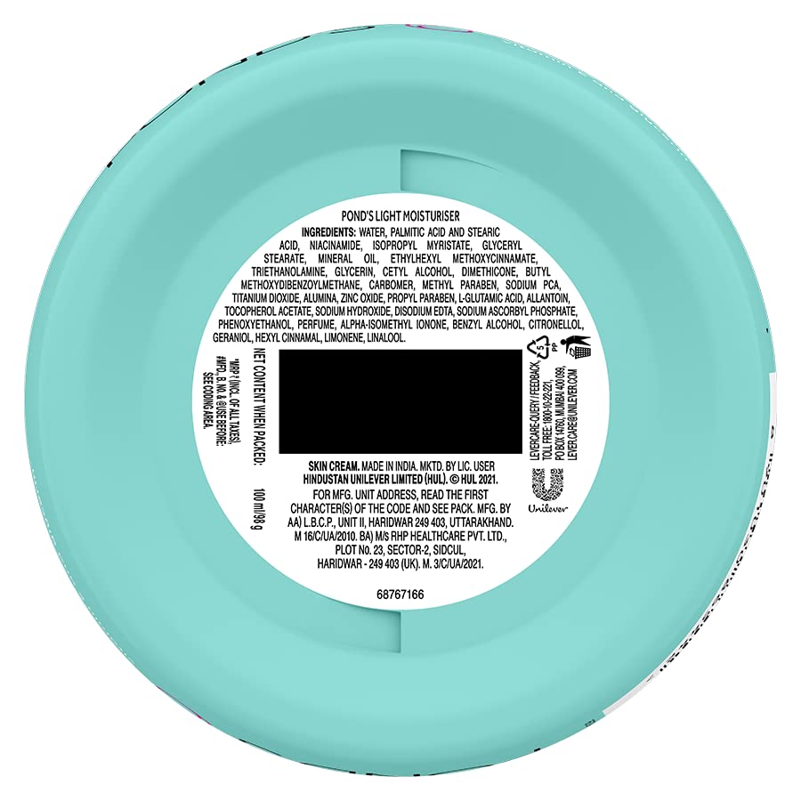 Pond's Light Moisturiser 100 ml | With Vitamin E & Glycerin | For Soft Glowing Skin | Non Oily & Non Sticky Finish | Lightweight Formula | Suitable For All Season, Pack of 1 Pond's Light Moisturiser 100 ml | With Vitamin E & Glycerin | For Soft Glowing Skin | Non Oily & Non Sticky Finish | Lightweight Formula | Suitable For All Season, Pack of 1