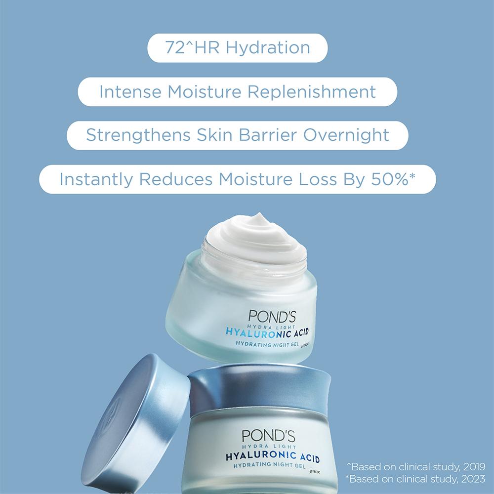 Pond's Hydralight Hyaluronic Acid Hydrating Night Gel 50 gm | Hyaluronic Acid & Pentavitin | Plumps Skin For 72 Hrs | Reduces Moisture Loss, Pack of 1 Pond's Hydralight Hyaluronic Acid Hydrating Night Gel 50 gm | Hyaluronic Acid & Pentavitin | Plumps Skin For 72 Hrs | Reduces Moisture Loss, Pack of 1