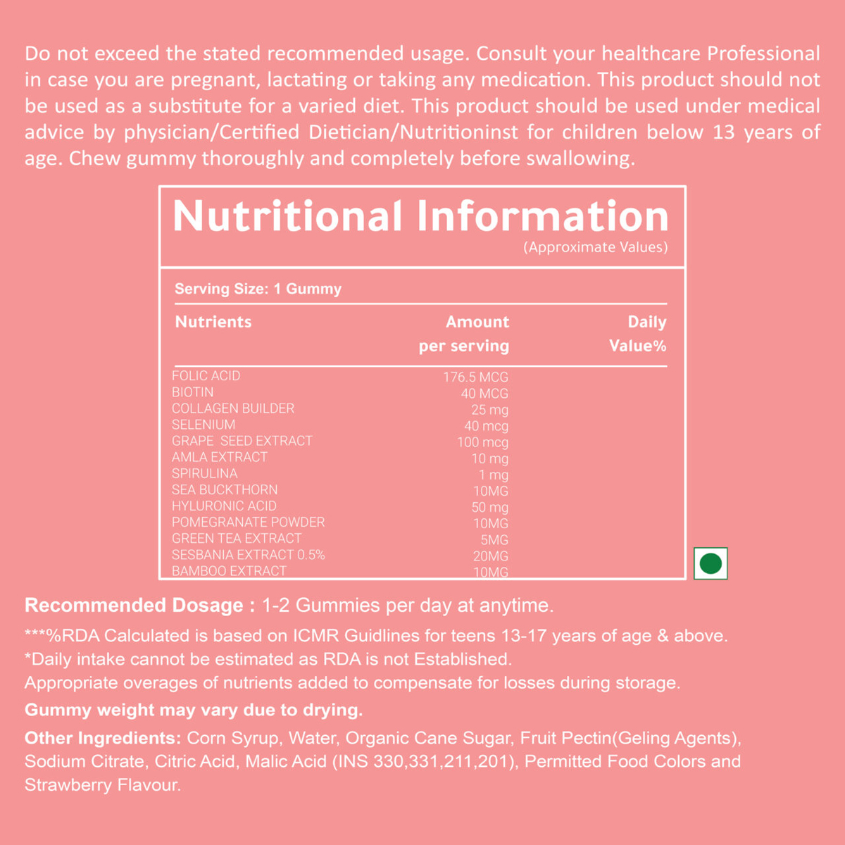 Powernosh Nutrition Advanced Hair Gummies Strawberry Flavour, 30 Count, Pack of 1 Powernosh Nutrition Advanced Hair Gummies Strawberry Flavour, 30 Count, Pack of 1