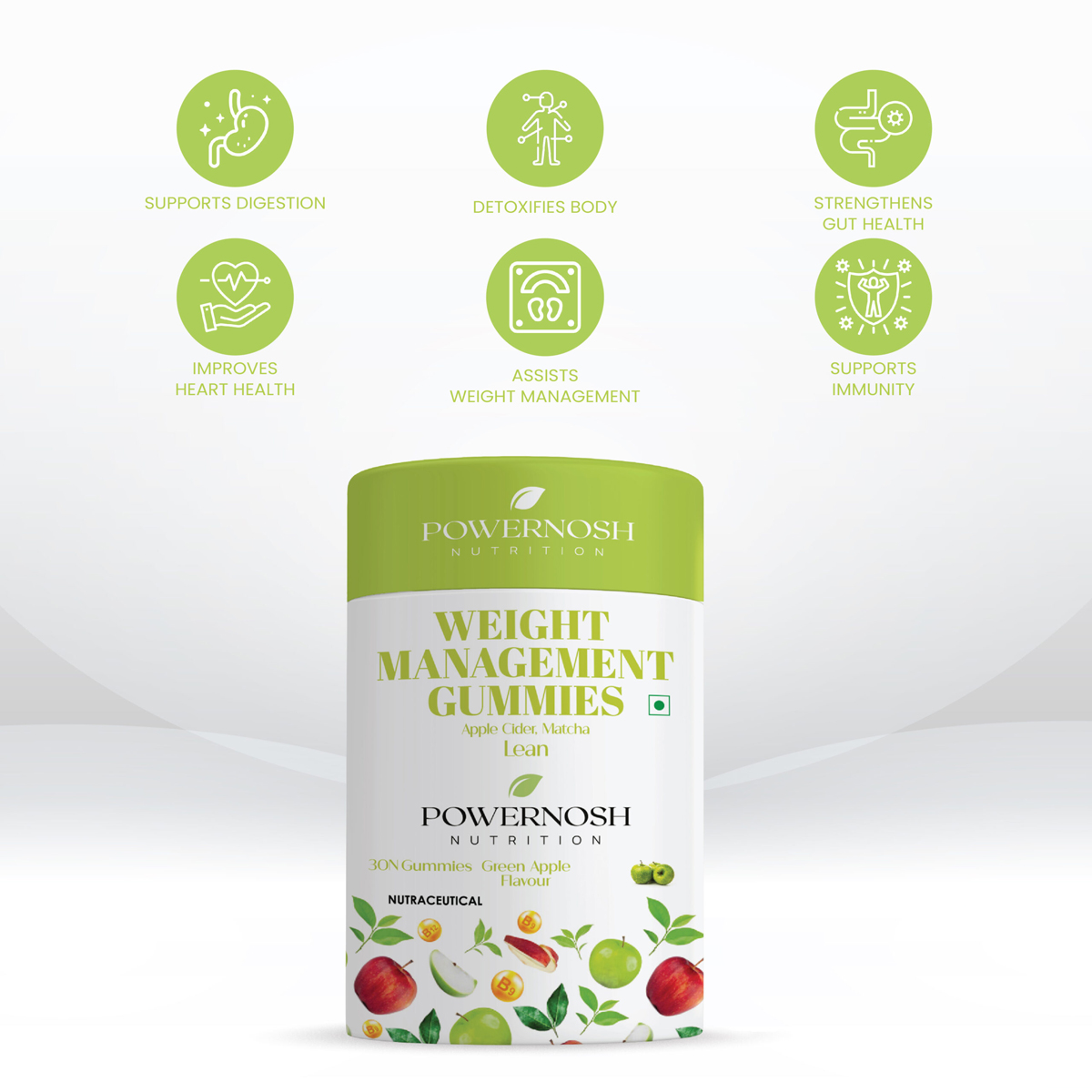 Powernosh Nutrition Weight Management Gummies Green Apple Flavour, 30 Count, Pack of 1 Powernosh Nutrition Weight Management Gummies Green Apple Flavour, 30 Count, Pack of 1