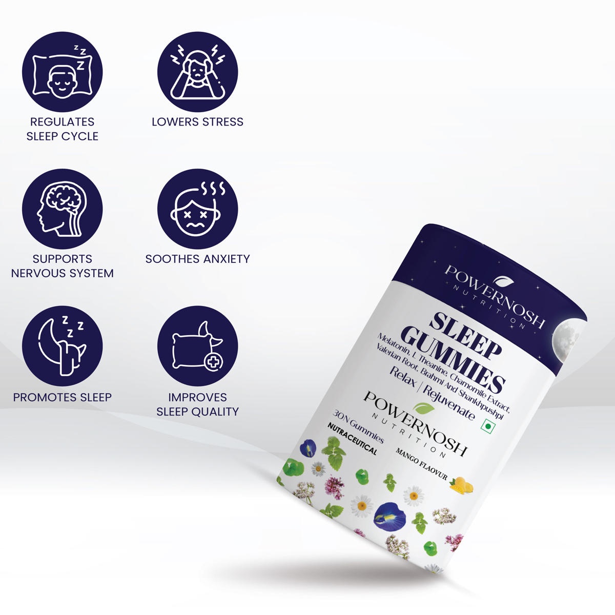 Powernosh Nutrition Sleep Gummies Mango Flavour, 30 Count, Pack of 1 Powernosh Nutrition Sleep Gummies Mango Flavour, 30 Count, Pack of 1