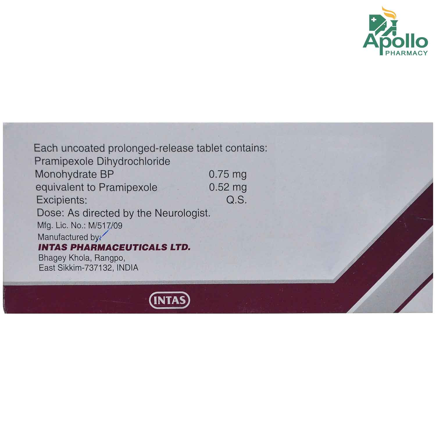 Pramirol SR 0.52 Tablet 10's, Pack of 10 TABLETS Pramirol SR 0.52 Tablet 10's, Pack of 10 TABLETS