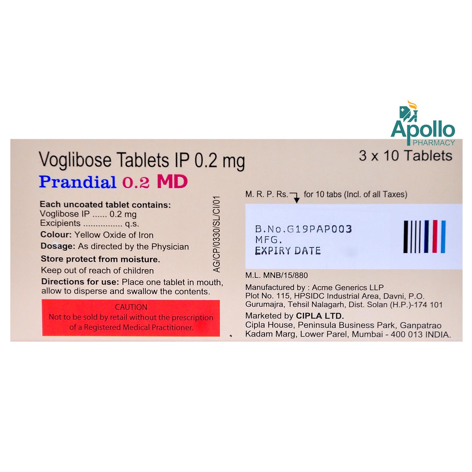 Prandial 0.2 MD Tablet 10's Prandial 0.2 MD Tablet 10's