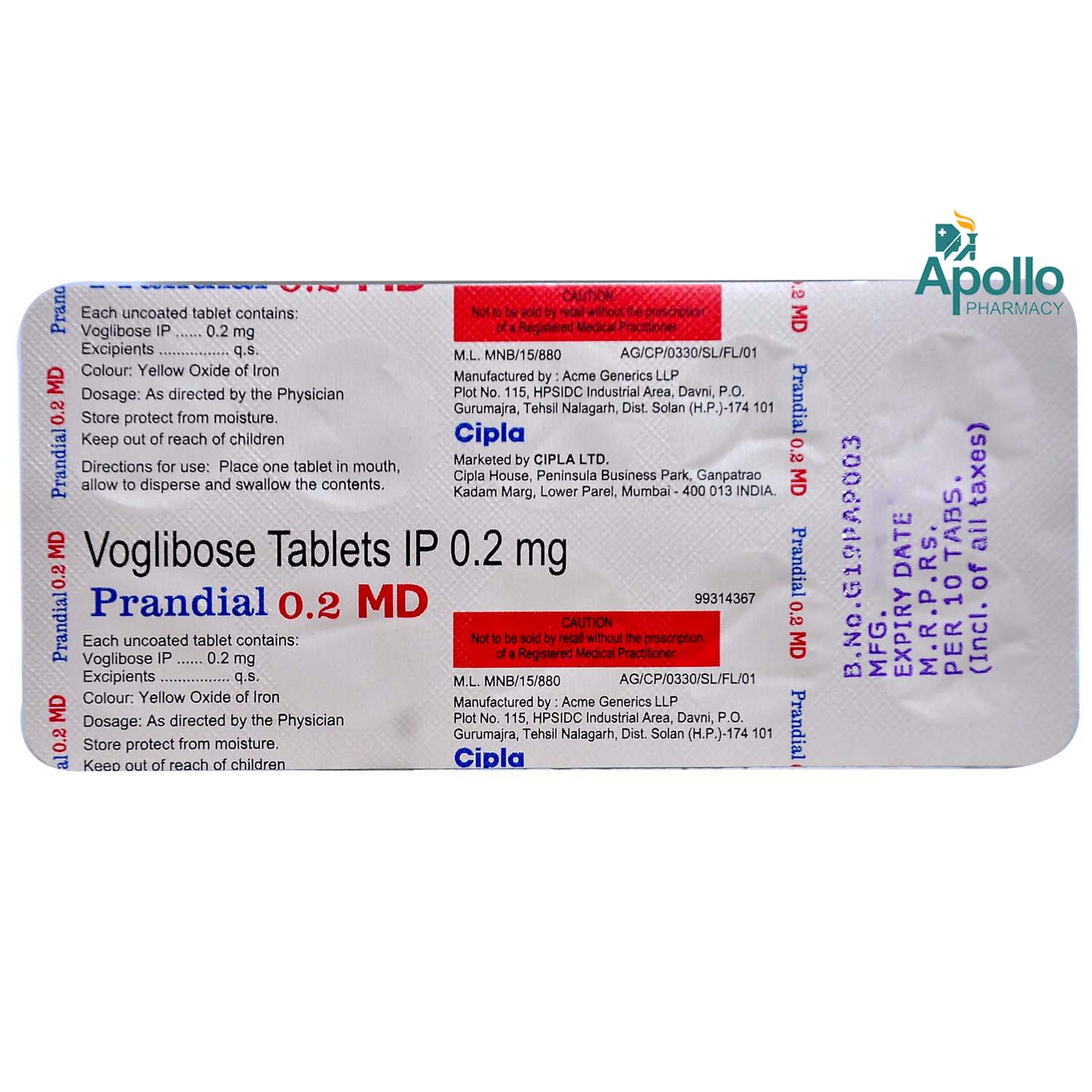 Prandial 0.2 MD Tablet 10's Prandial 0.2 MD Tablet 10's
