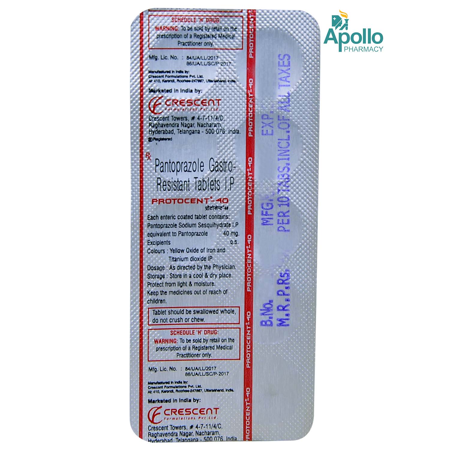 Protocent 40 mg Tablet 10's, Pack of 10 TABLETS Protocent 40 mg Tablet 10's, Pack of 10 TABLETS