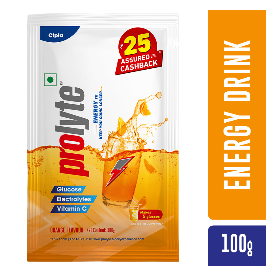 Buy Prolyte Orange Flavour Electrolyte Powder, 100 gm Online