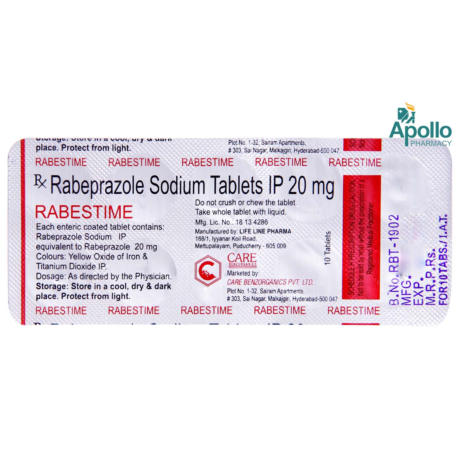 RABESTIME 20MG TABLET 10'S, Pack of 10 TABLETS RABESTIME 20MG TABLET 10'S, Pack of 10 TABLETS