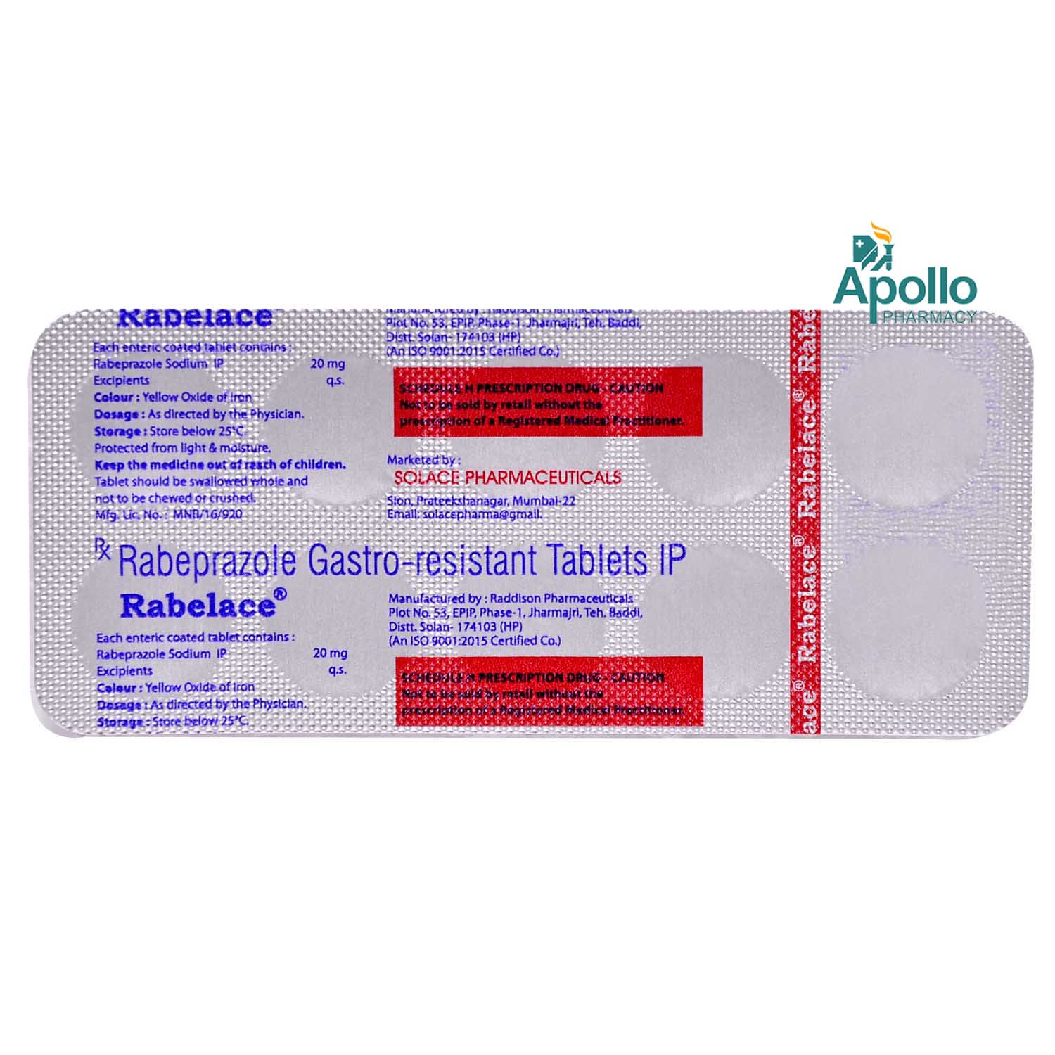 RABELACE 20MG TABLET, Pack of 10 TABLETS RABELACE 20MG TABLET, Pack of 10 TABLETS